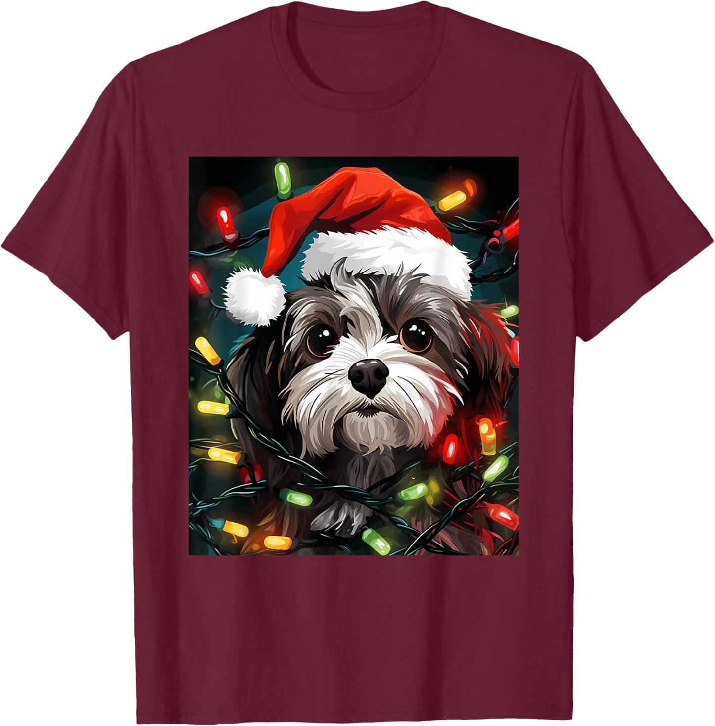 Xmas Shichon Dog Tangled Christmas Lights Women Kids T-Shirt - T-Shirt | Maroon