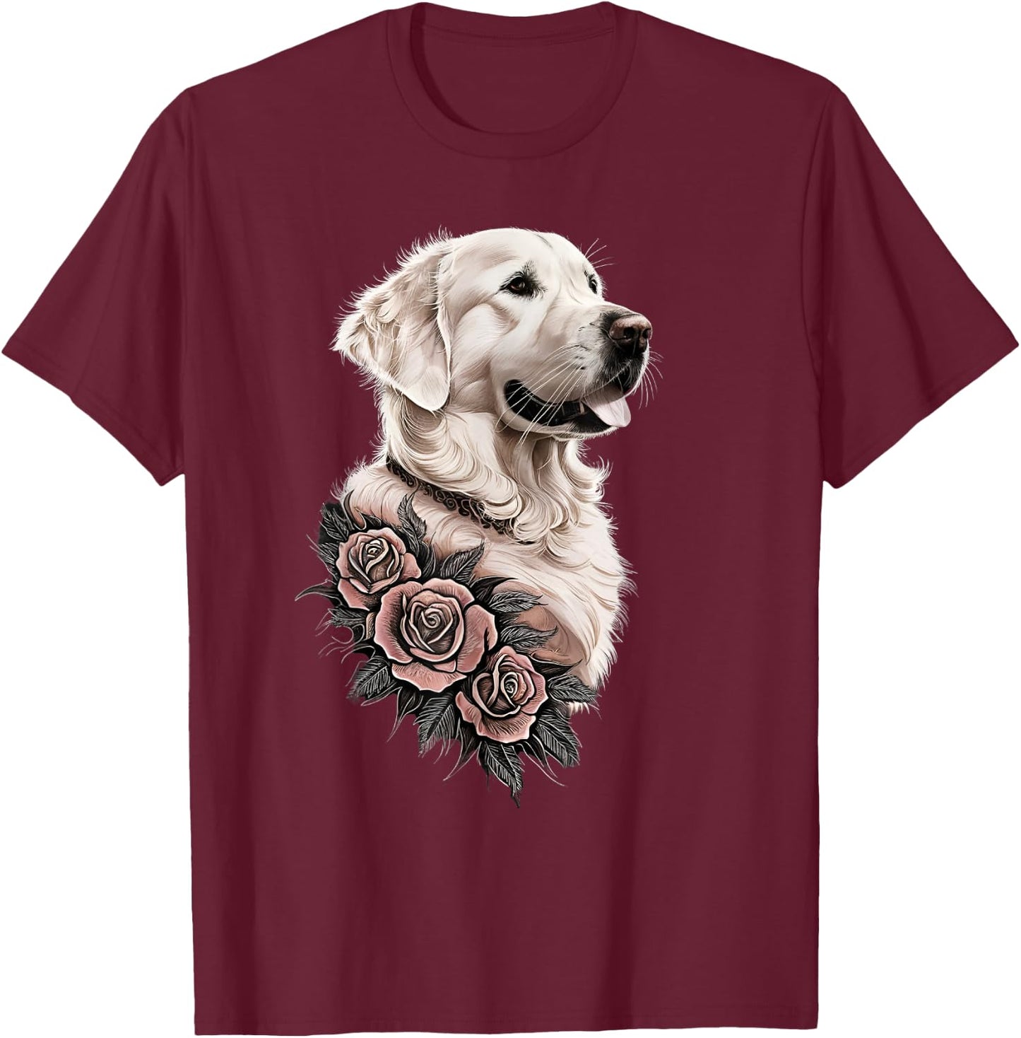 White English Cream Golden Retriever Dog Men Kids T-Shirt - T-Shirt | Maroon