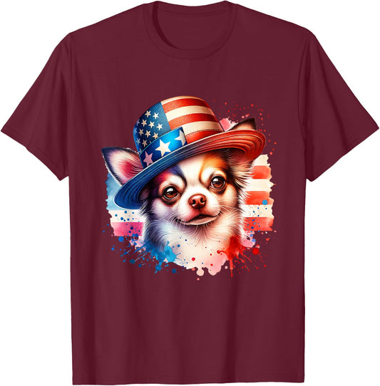 Patriotic 4th Of July Chihuahua Dog American USA Flag Women T-Shirt - T-Shirt | Maroon
