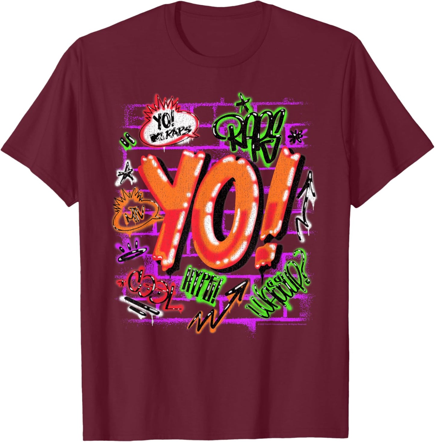 Yo! MTV Raps Graffiti T-Shirt - T-Shirt | Maroon