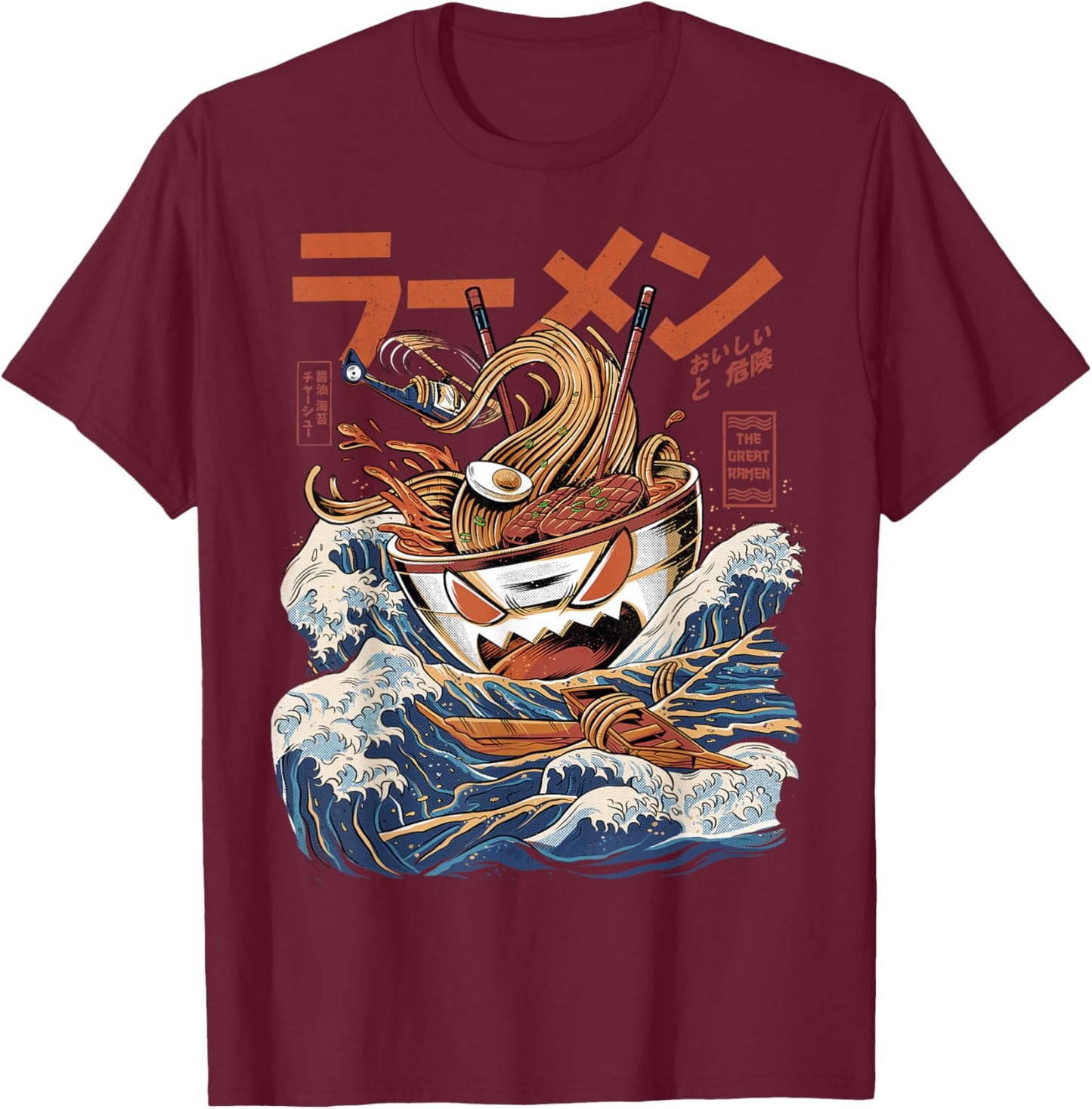 Great Ramen of Kanagawa Japanese Food Kaiju Kawaii Ramen T-Shirt - T-Shirt | Maroon