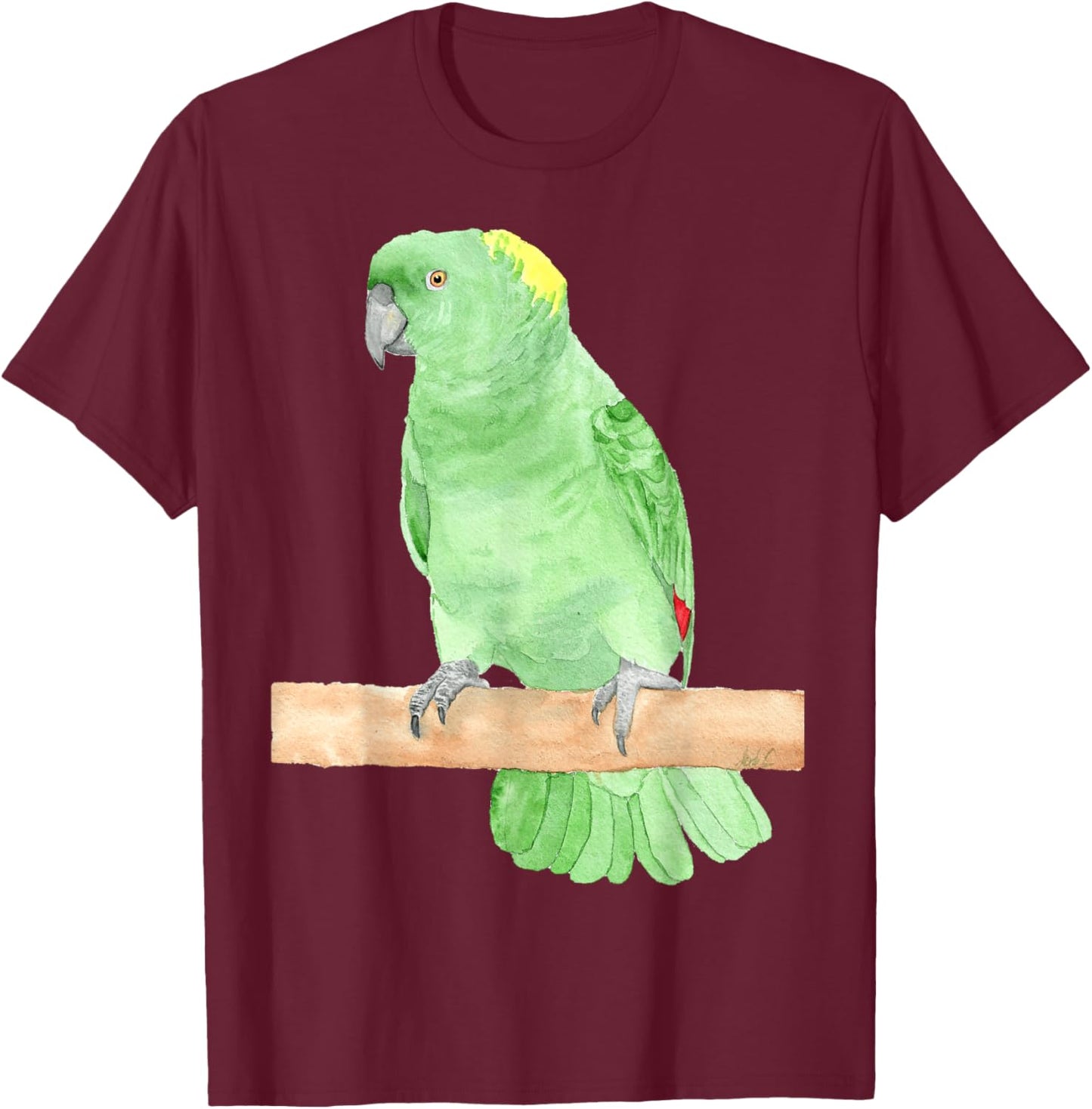 Yellow-naped amazon watercolor parrot T-Shirt - T-Shirt | Maroon