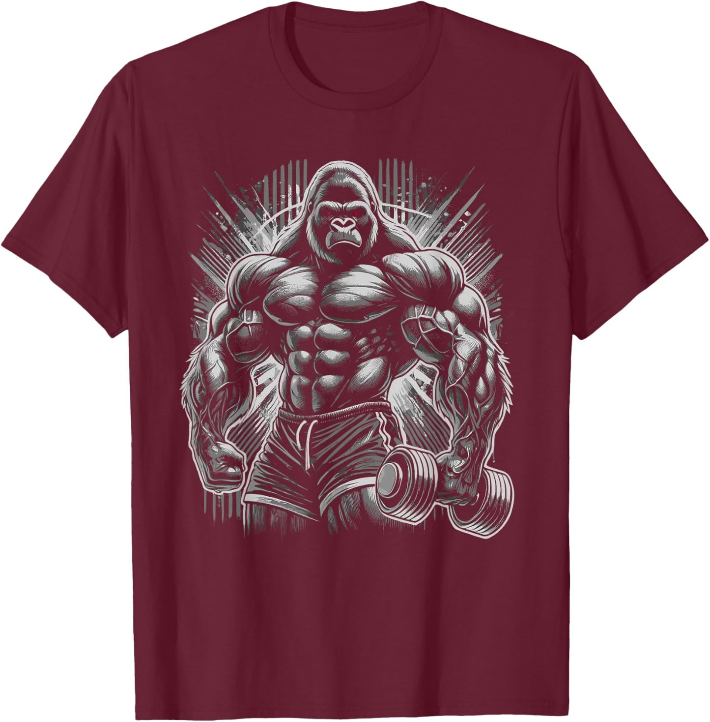 Gorilla Monkey Gym Wear Bodybuilding Workout Motivation T-Shirt - T-Shirt | Maroon