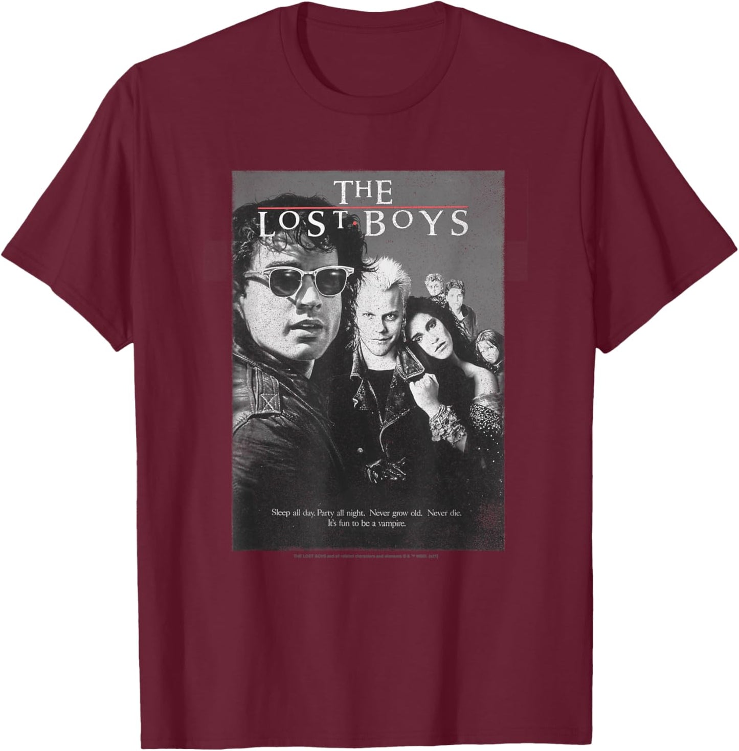 Lost Boys Group Shot Black & White Movie Poster T-Shirt - T-Shirt | Maroon