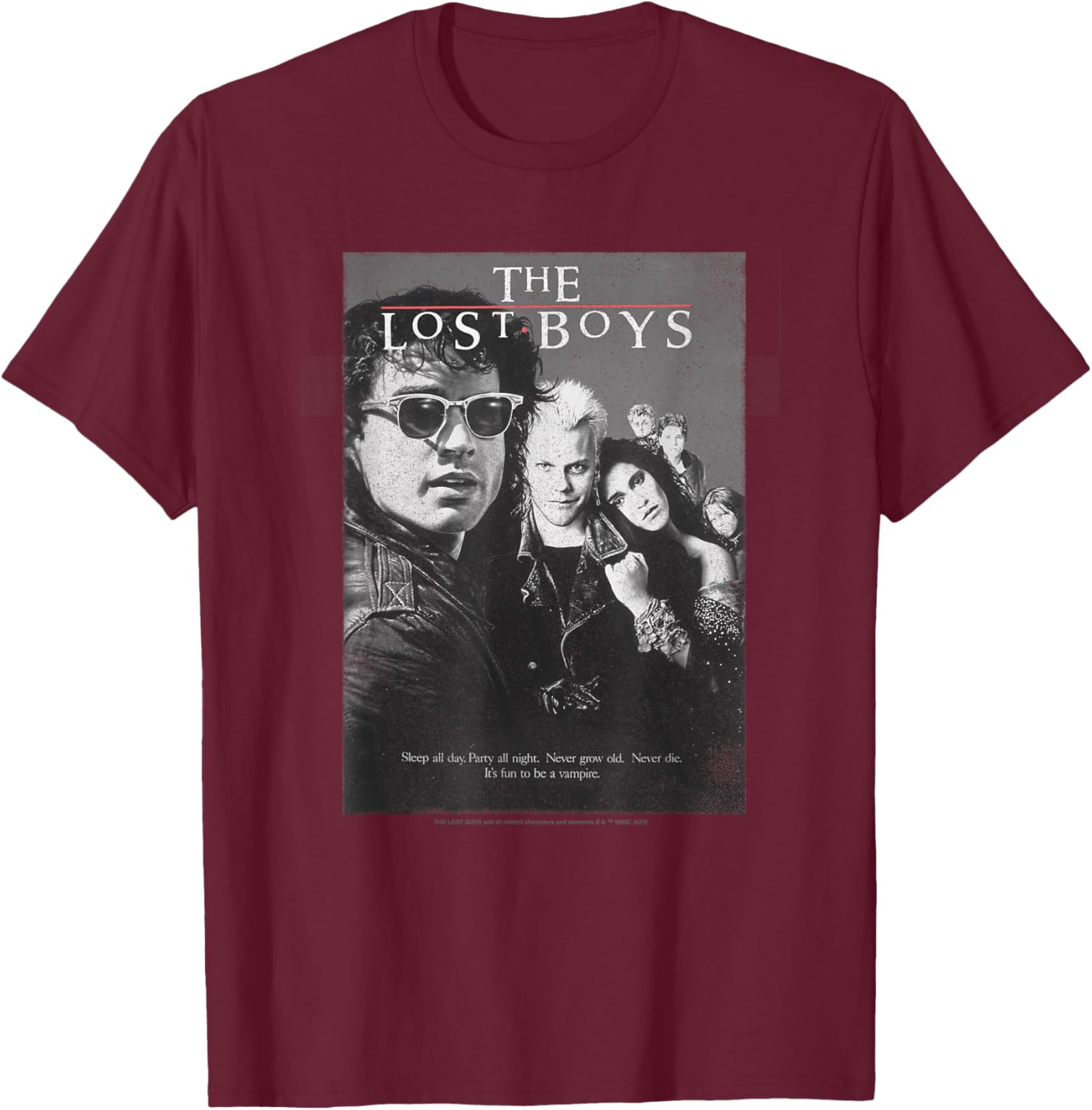 Lost Boys Group Shot Black & White Movie Poster T-Shirt - T-Shirt | Maroon