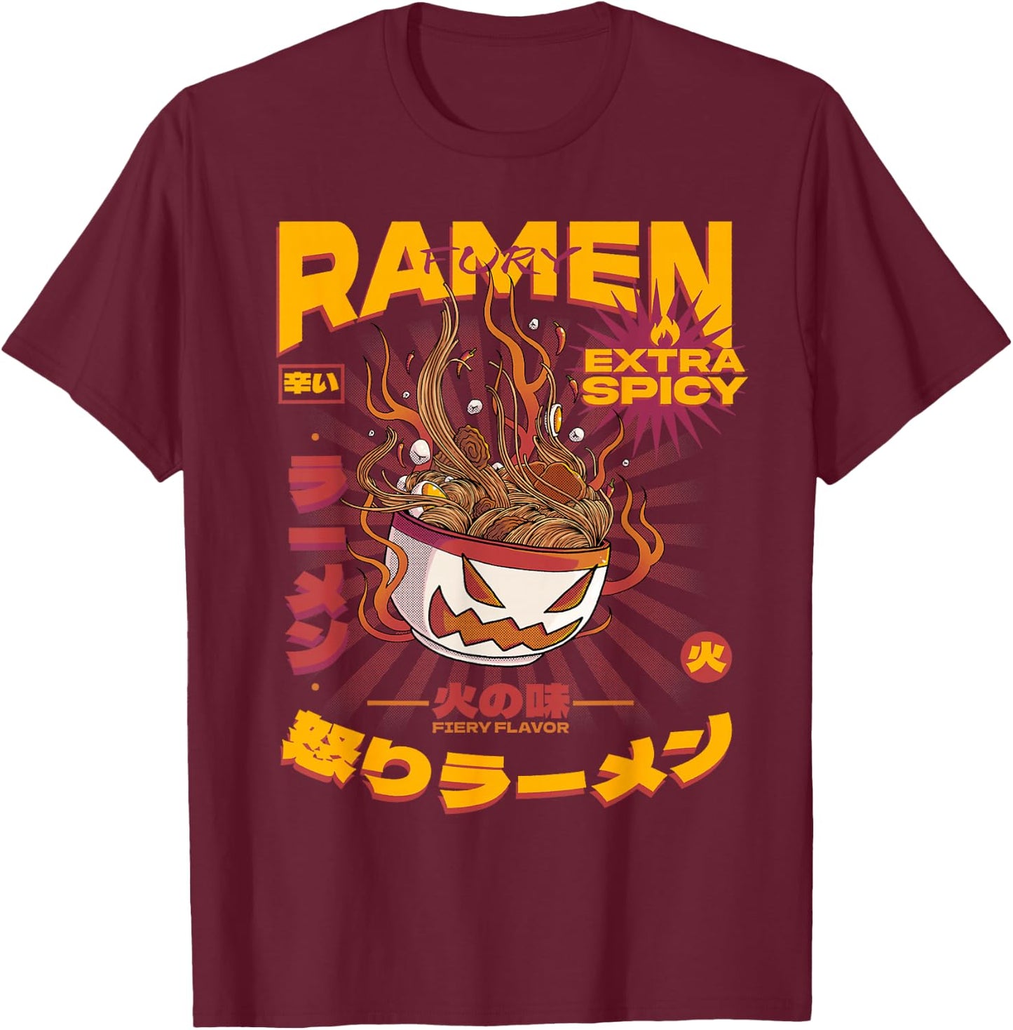 Japanese Ramen Noodles Shirt Monster Anime Food Ramen Lovers T-Shirt - T-Shirt | Maroon