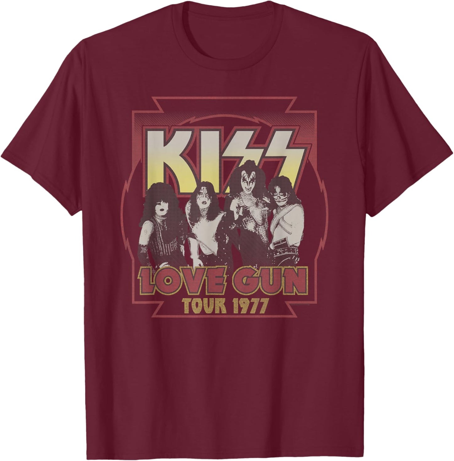 KISS - Love Gun Tour 1977 T-Shirt - T-Shirt | Maroon