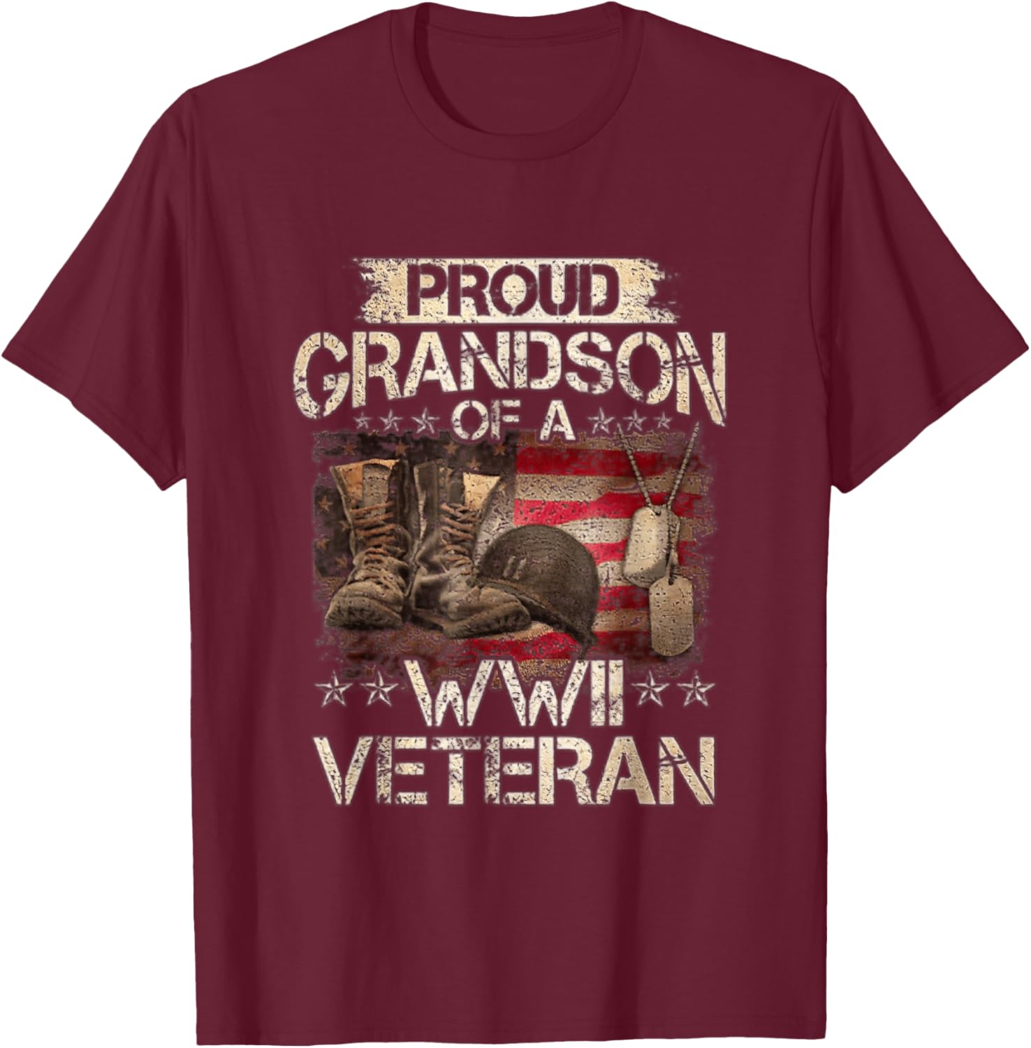 Proud Grandson Of A WW2 Veteran Military Family Veteran Day T-Shirt - T-Shirt | Maroon