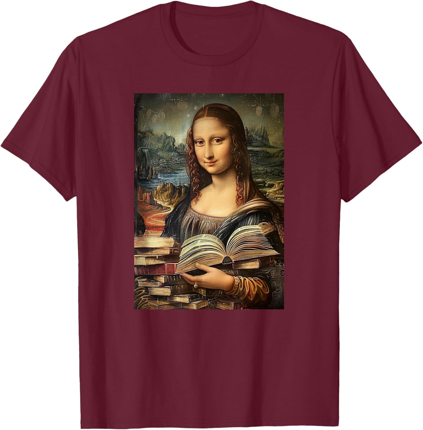 Funny Books Mona Lisa Painting Art Mom Dad T-Shirt - T-Shirt | Maroon