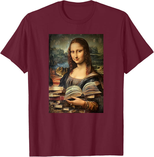 Funny Books Mona Lisa Painting Art Mom Dad T-Shirt - T-Shirt | Maroon