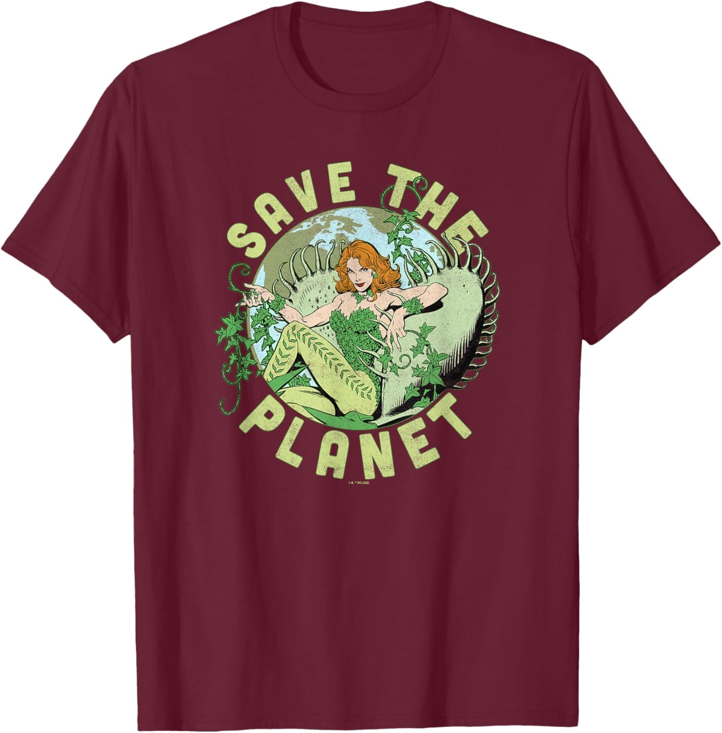 DC Comics Poison Ivy Save The Planet Earth Day Poster Small T-Shirt - T-Shirt | Maroon