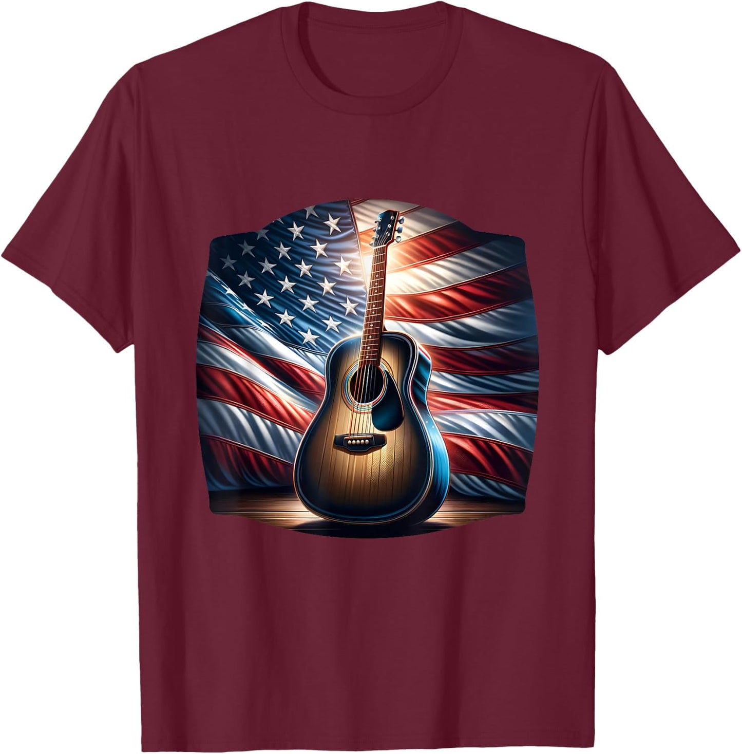 Guitar USA Flag America Independence Day 4th July Musician Kids Men T-Shirt - T-Shirt | Maroon