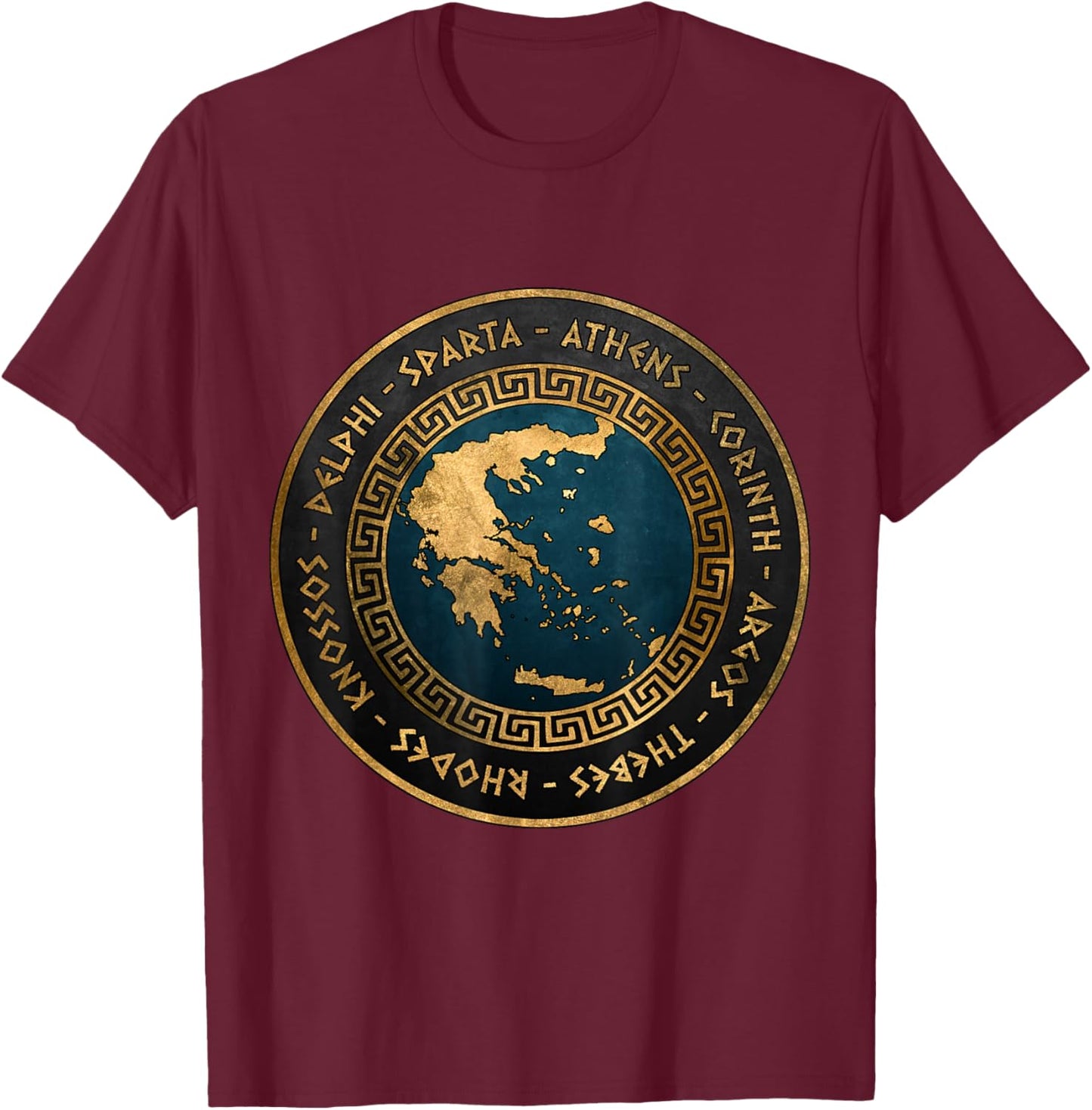 Agema Apparel Ancient Greek Cities of Ancient Greece , Black T-Shirt - T-Shirt | Maroon