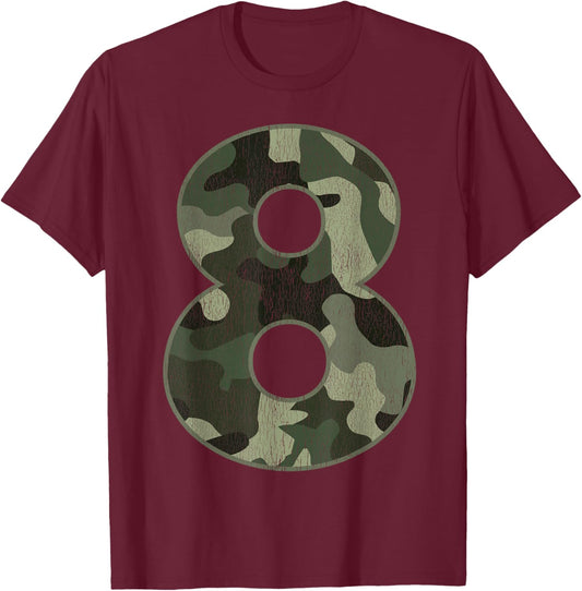 8th Birthday Army Birthday Party 8 Years Old Camo Number 8 T-Shirt - T-Shirt | Maroon