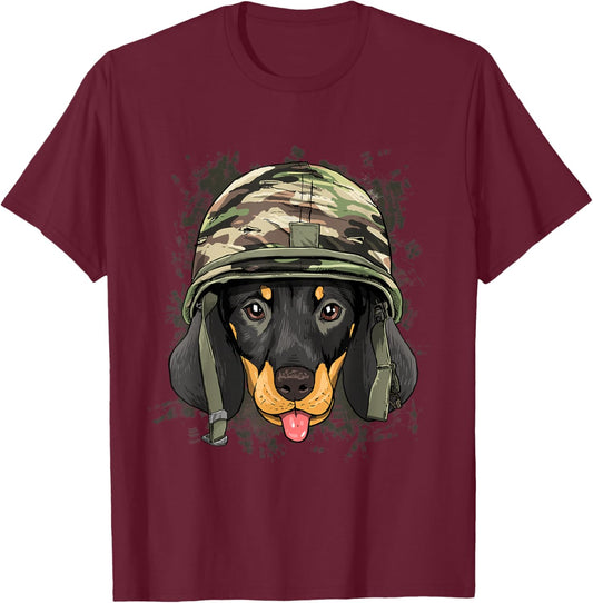 Dachshund Soldier Veteran Dog - Army Wiener Sausage Dog T-Shirt - T-Shirt | Maroon