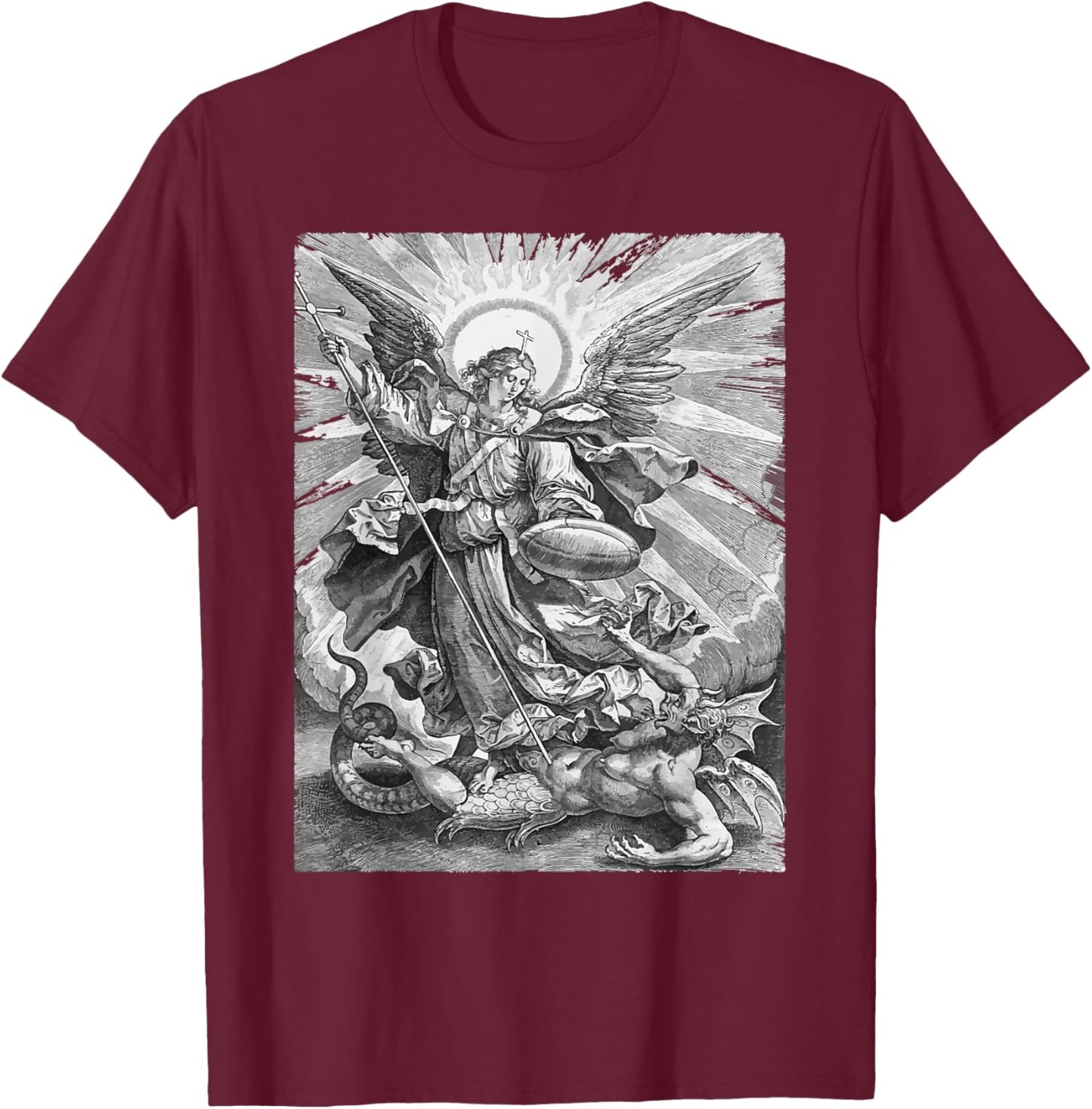 St Saint Michael the Archangel Catholic Angel Warrior T-Shirt - T-Shirt | Maroon