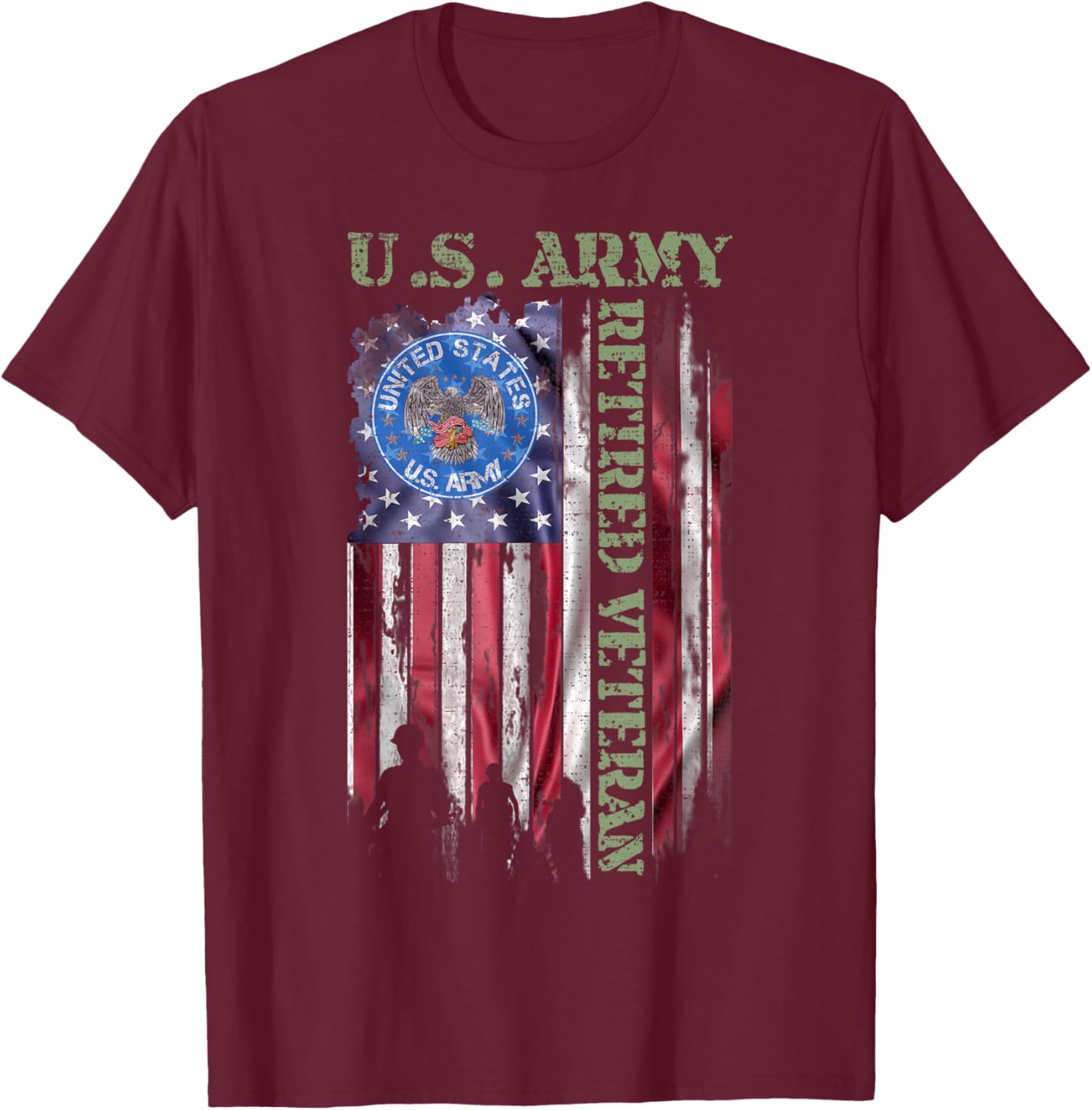 Vintage USA American Flag US Army Proud Retired Veteran T-Shirt - T-Shirt | Maroon
