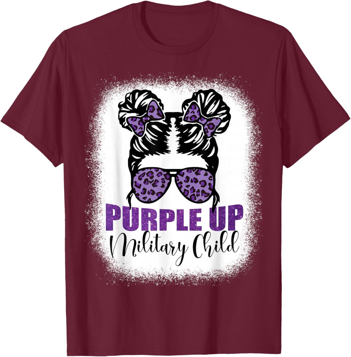 Purple up for military kids Messy bun Military child Month T-Shirt - T-Shirt | Maroon