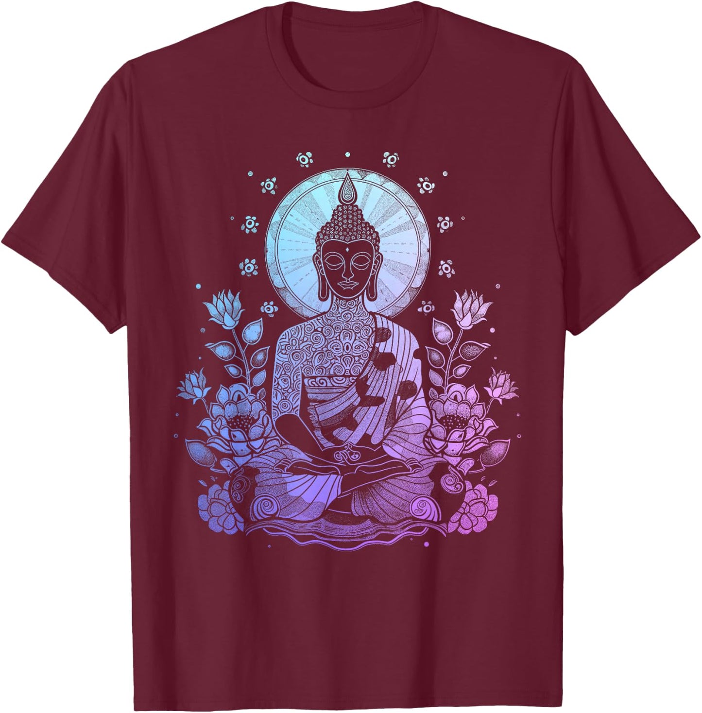 Buddha Floral Vintage Flower Yoga Buddhism Yogi Buddhist T-Shirt - T-Shirt | Maroon
