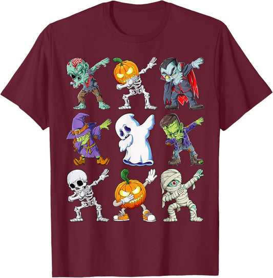 Dabbing Halloween Boys Skeleton Zombie Scary Pumpkin Mummy T-Shirt - T-Shirt | Maroon