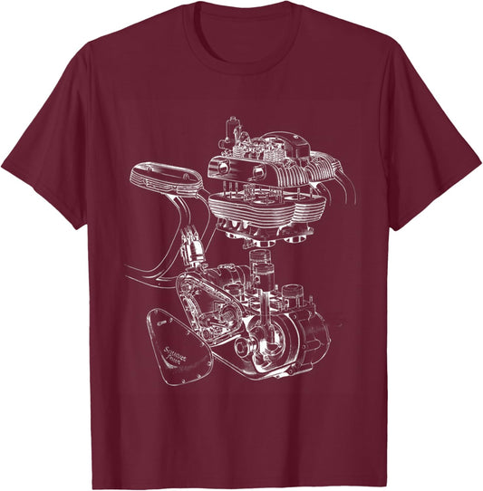 Ariel Square Four Motorcycle Engine Cutaway T-Shirt - T-Shirt | Maroon