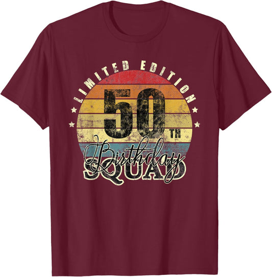 50 Year Old Birthday Squad Vintage 50th Party Matching T-Shirt - T-Shirt | Maroon