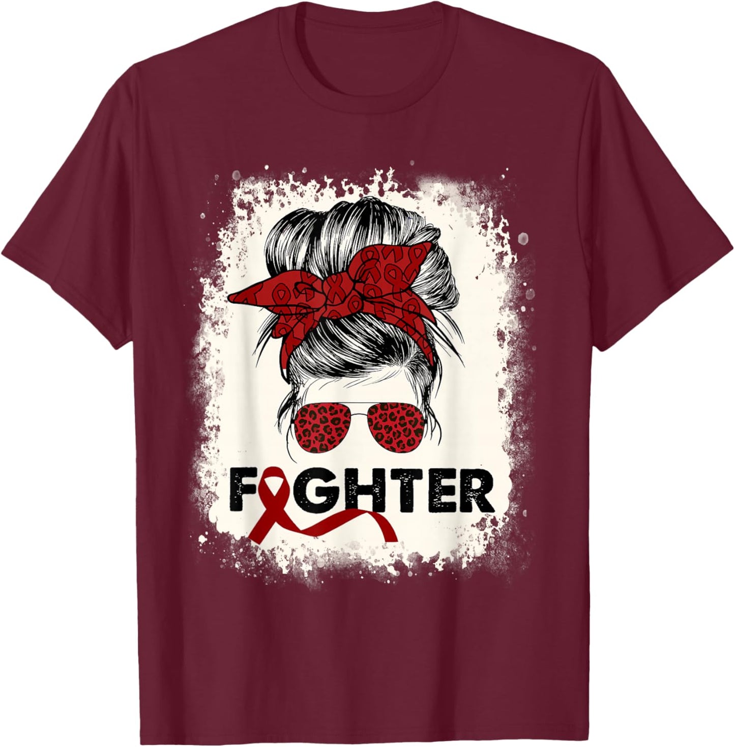 Fighter Multiple Myeloma Cancer Awareness Burgundy Messy Bun T-Shirt - T-Shirt | Maroon