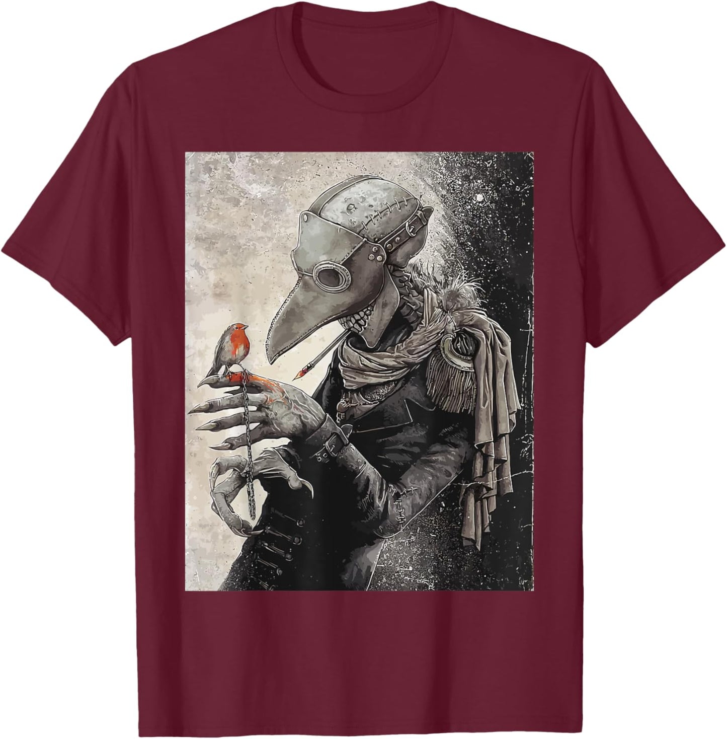 plague Doctor with little Bird Scary Grunge Goth Gothic T-Shirt - T-Shirt | Maroon