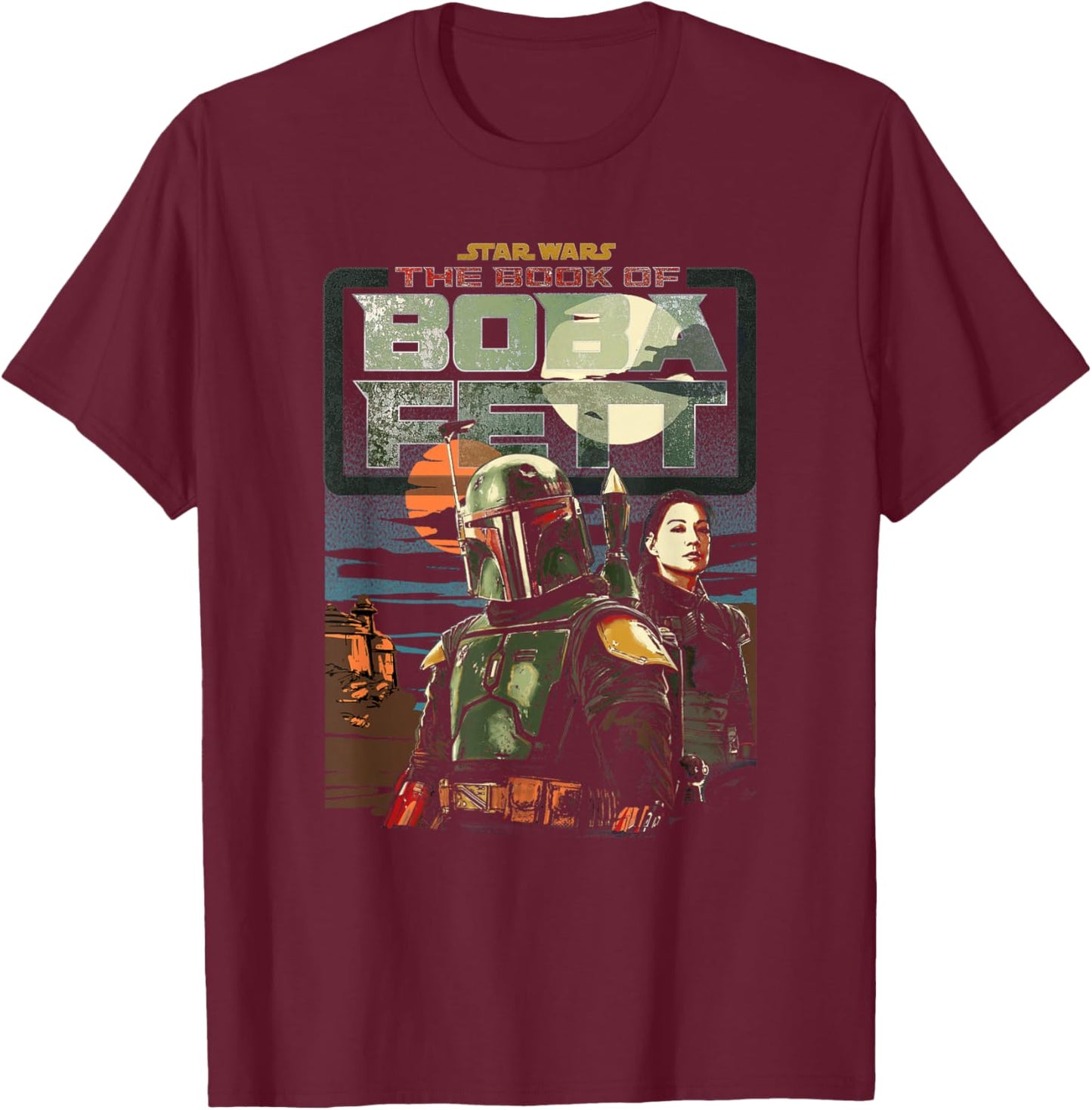 Star Wars The Book Of Boba Fett Fennec Shand Sunrise Logo T-Shirt - T-Shirt | Maroon