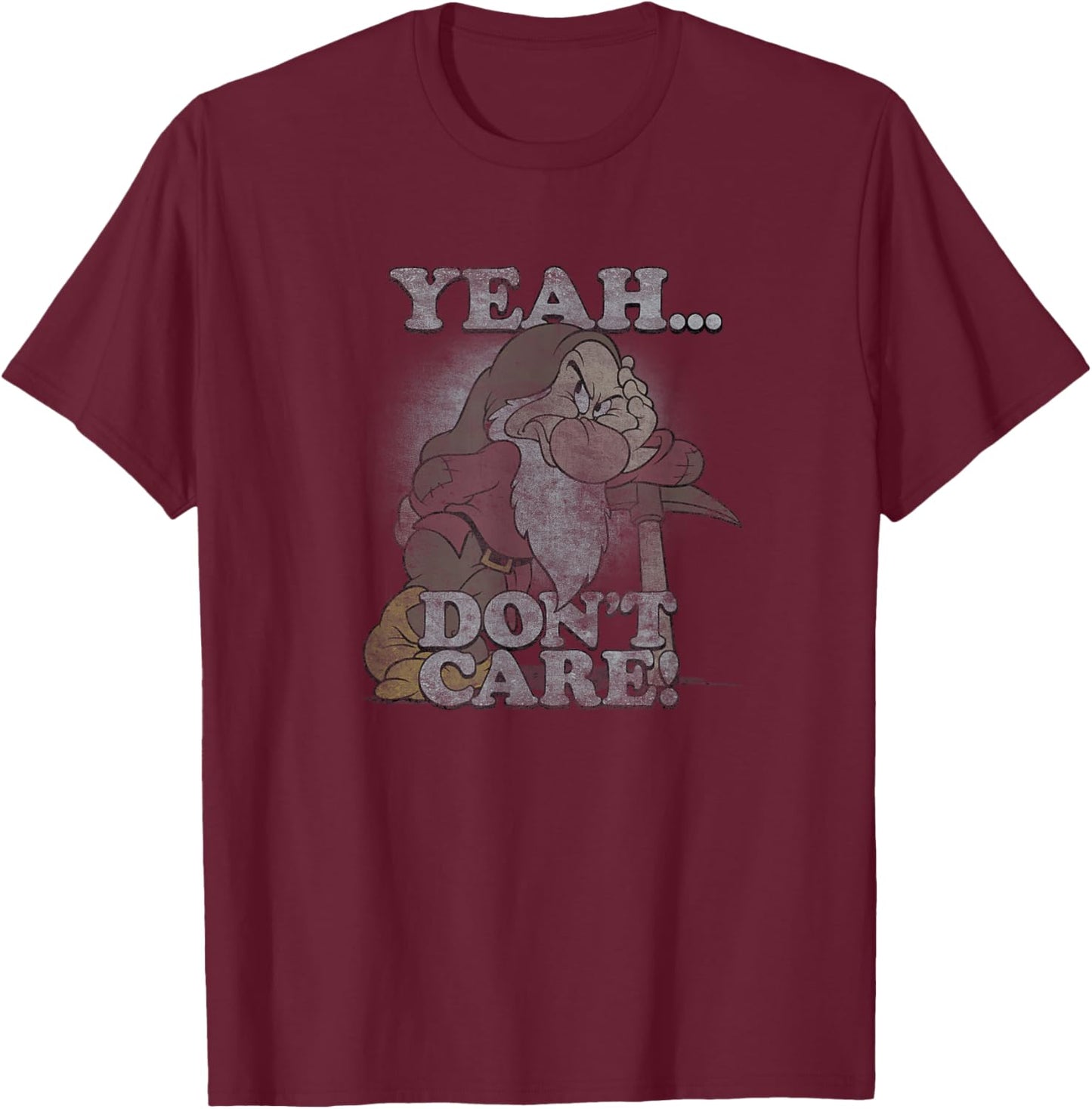 Disney Snow White Grumpy Leaning On Axe Yeah Don't Care T-Shirt - T-Shirt | Maroon