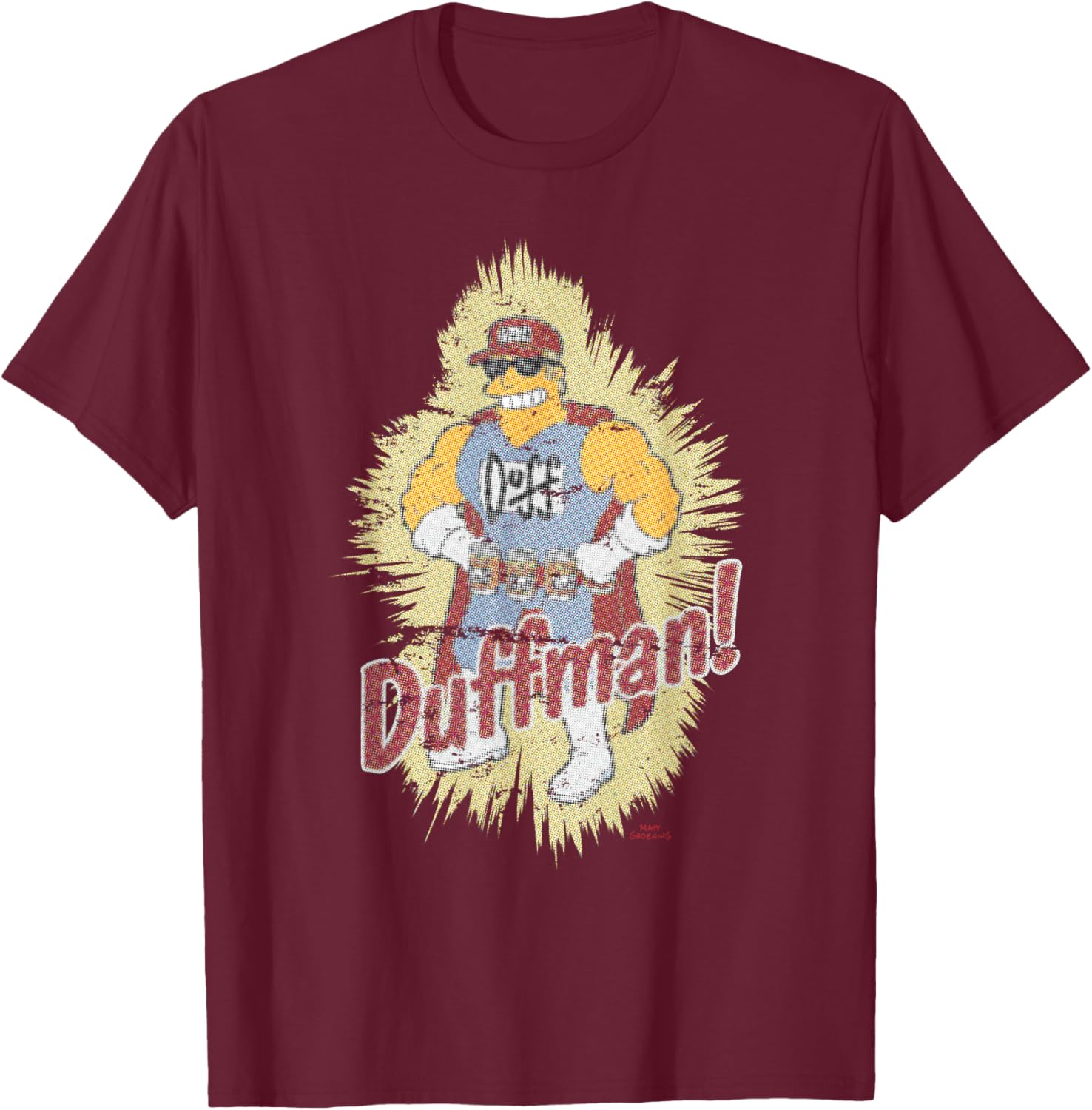 The Simpsons Duffman Standing Portrait T-Shirt - T-Shirt | Maroon
