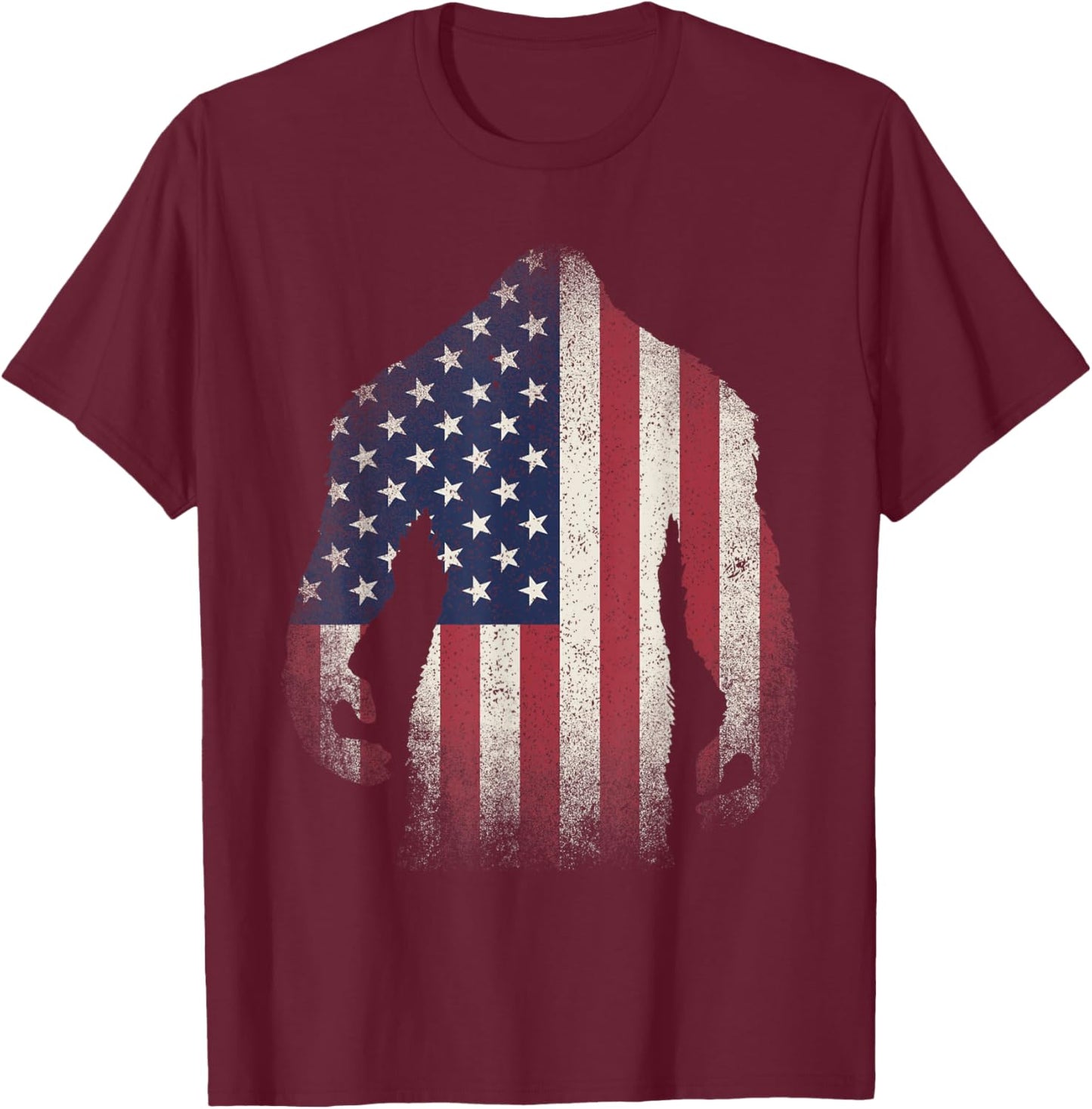 Bigfoot American Flag USA Patriotic Sasquatch T-Shirt - T-Shirt | Maroon