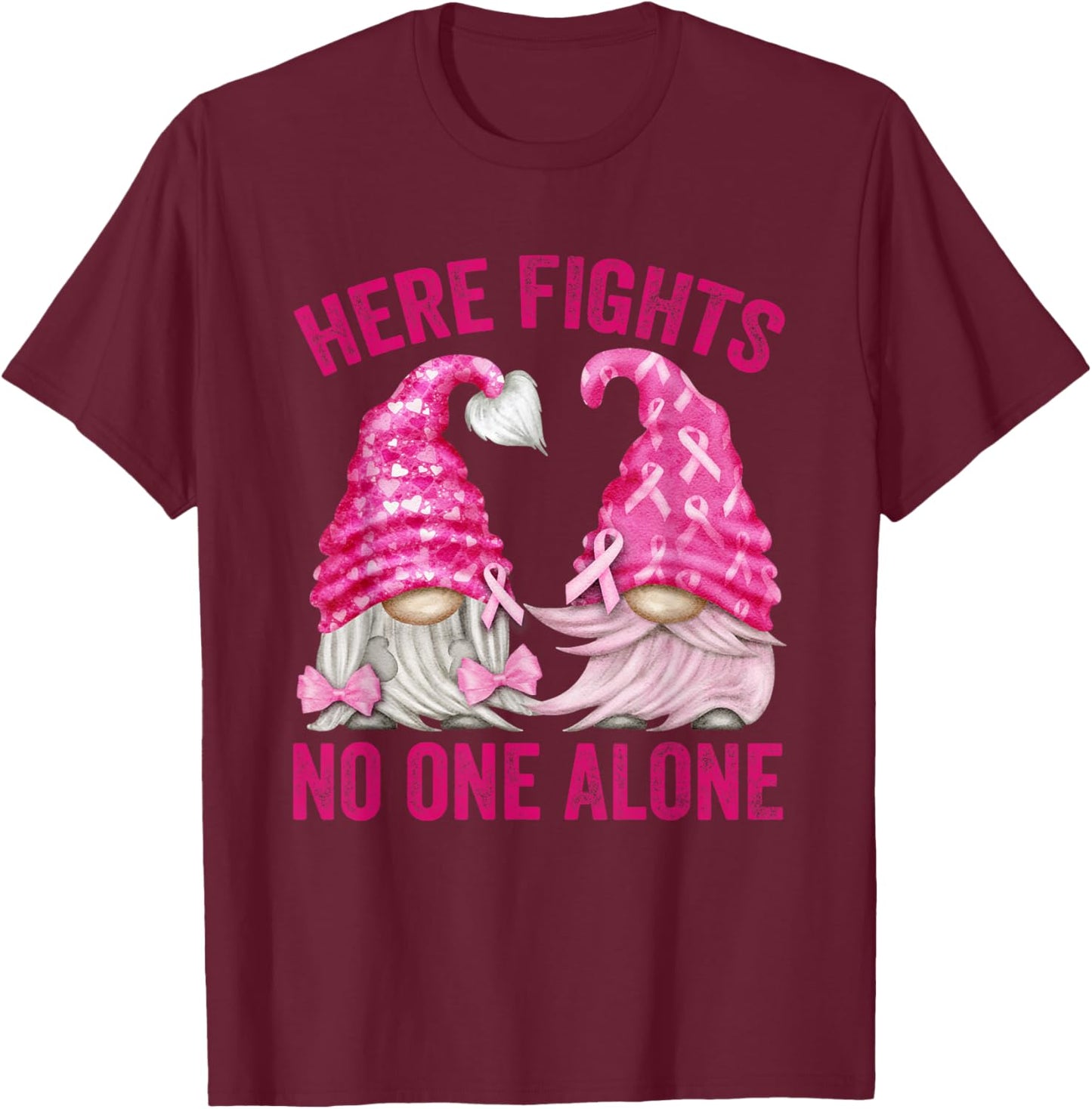 Wear Pink For Breast Cancer Awareness With Cute Gnome T-Shirt - T-Shirt | Maroon