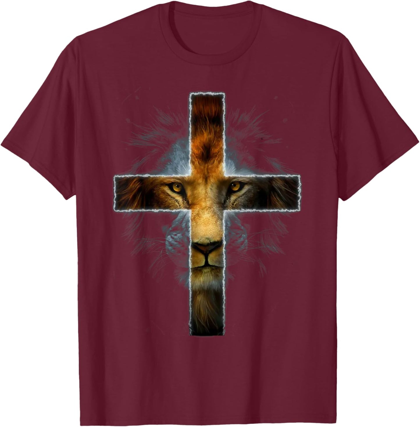 Christian Jesus Lion of Tribe Judah Cross Gift Women T-Shirt - T-Shirt | Maroon