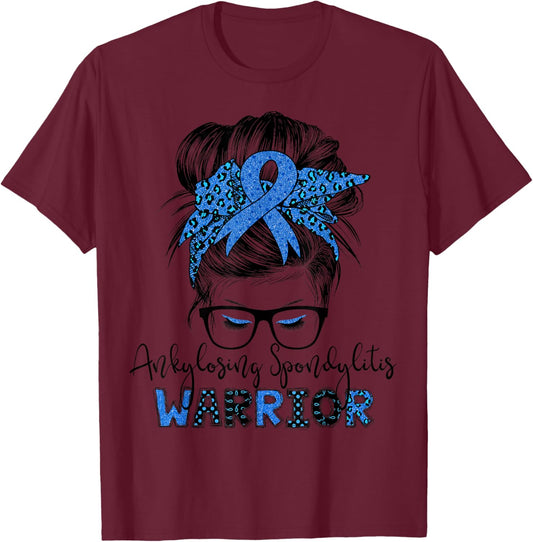 Ankylosing Spondylitis warrior messy hair bun T-Shirt - T-Shirt | Maroon