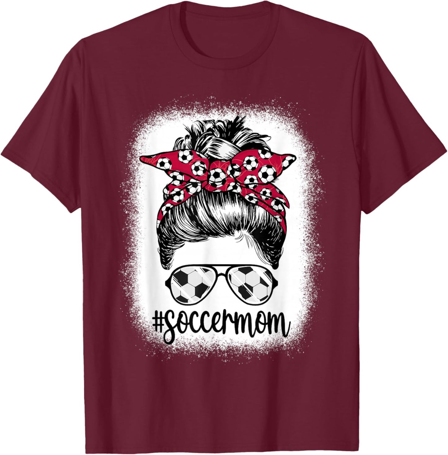 Women Mom Life Soccer Mom Mothers Day Messy Bun Women Funny T-Shirt - T-Shirt | Maroon