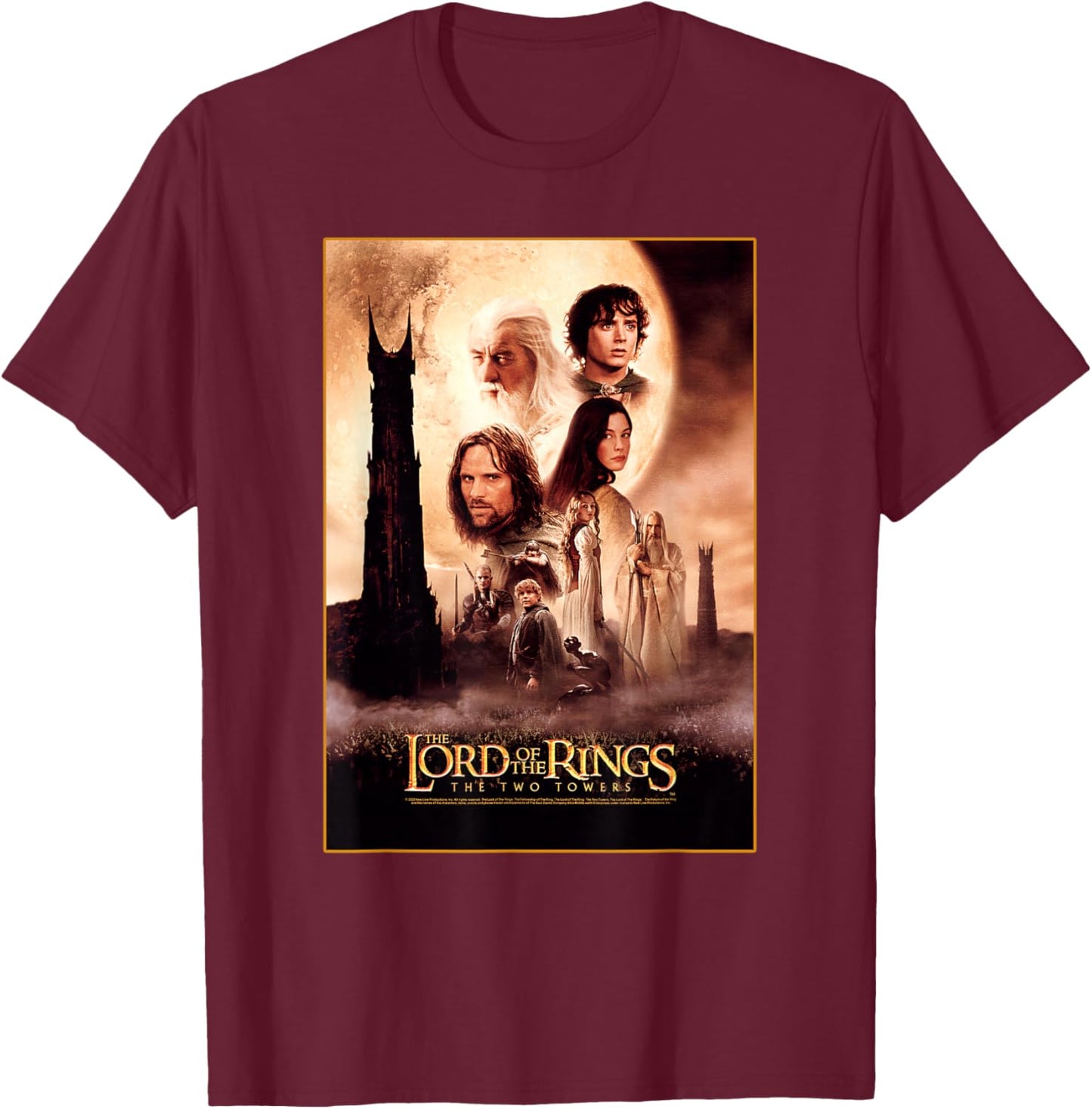 Lord Of The Rings Group Two Towers Poster T-Shirt - T-Shirt | Maroon