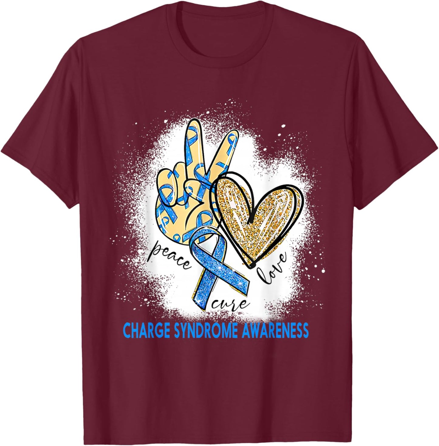 Peace Love Cure Bleached Charge Syndrome Awareness T-Shirt - T-Shirt | Maroon