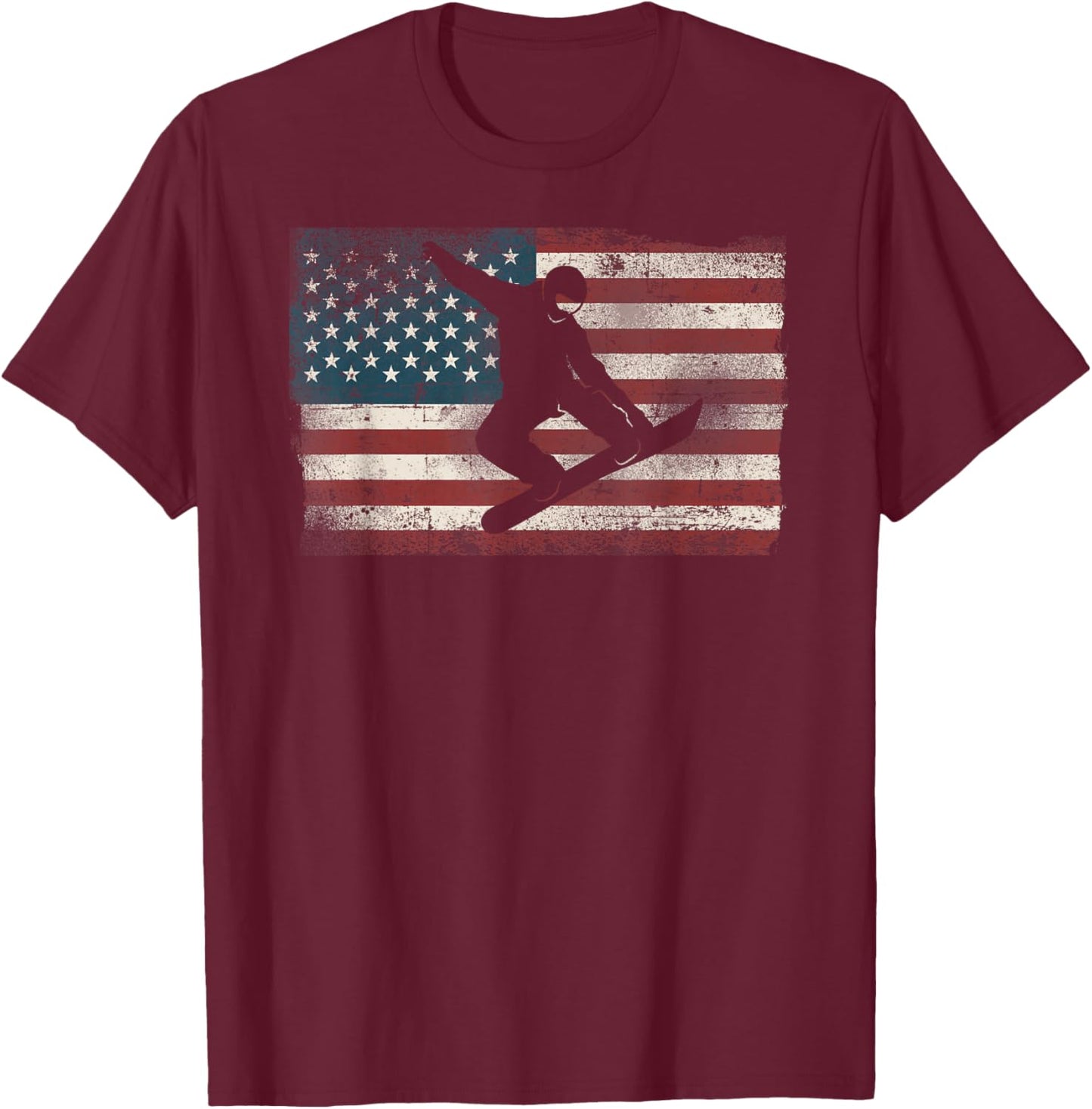 Snowboarding Snowboard Patriotic Vintage American Usa Flag T-Shirt - T-Shirt | Maroon