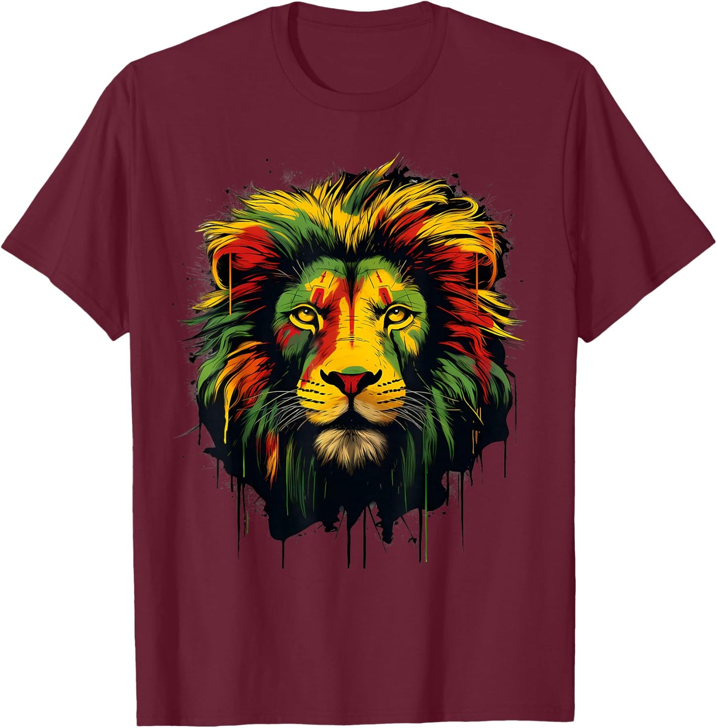 Rasta Reggae Lion Rastafarian Roots Lion Of Judah Jamaica T-Shirt - T-Shirt | Maroon
