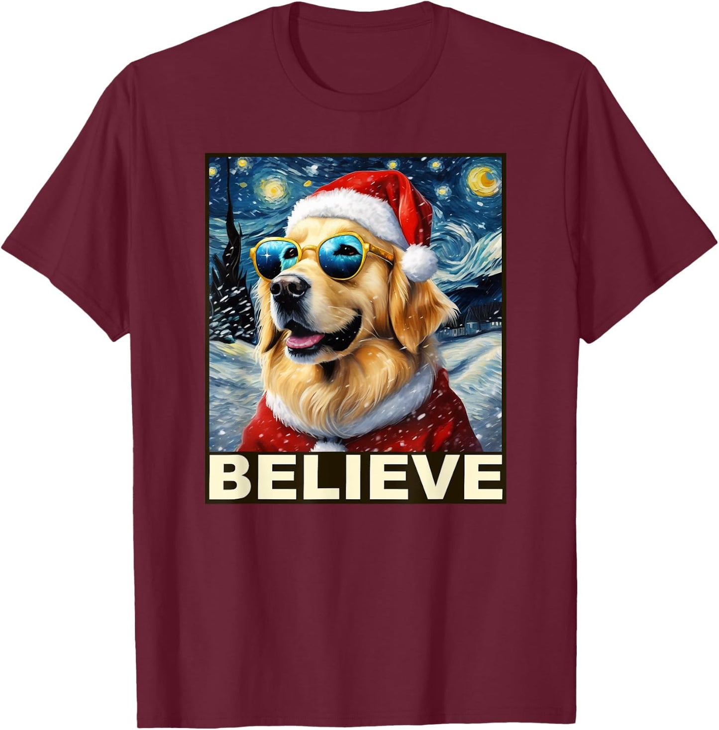 Golden Retriever Shirt Believe Santa Claus Believe Christmas T-Shirt - T-Shirt | Maroon