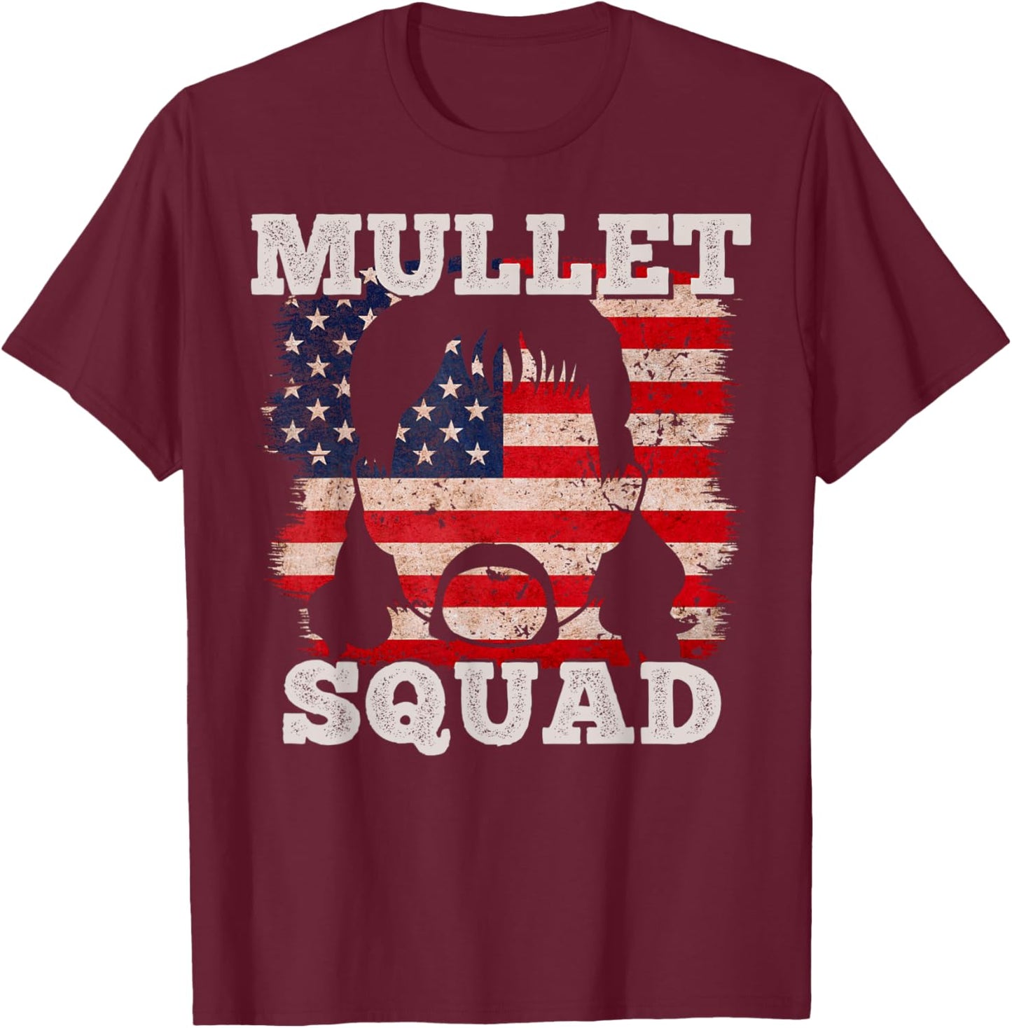Mullet Shirts Mullet Squad USA Vintage American Flag T-Shirt - T-Shirt | Maroon