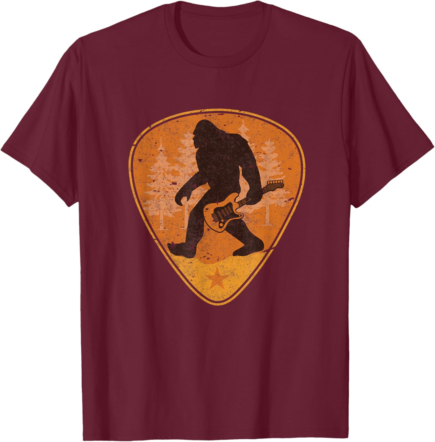 Bigfoot Guitar Sasquatch Yeti Shirt Guitarist Music Men T-Shirt - T-Shirt | Maroon