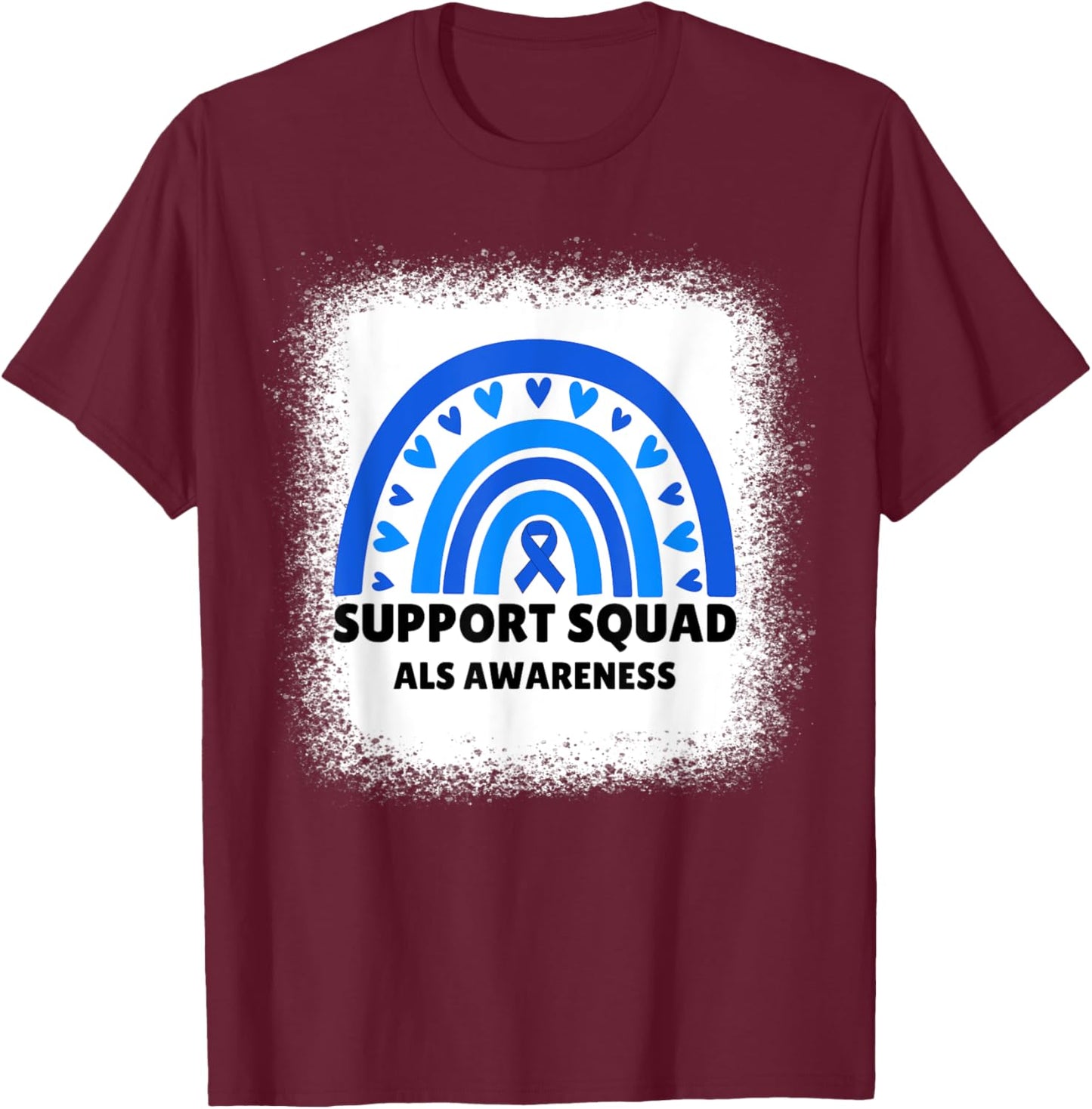 Support Squad ALS Awareness Month Men Women Kids Blue Ribbon T-Shirt - T-Shirt | Maroon