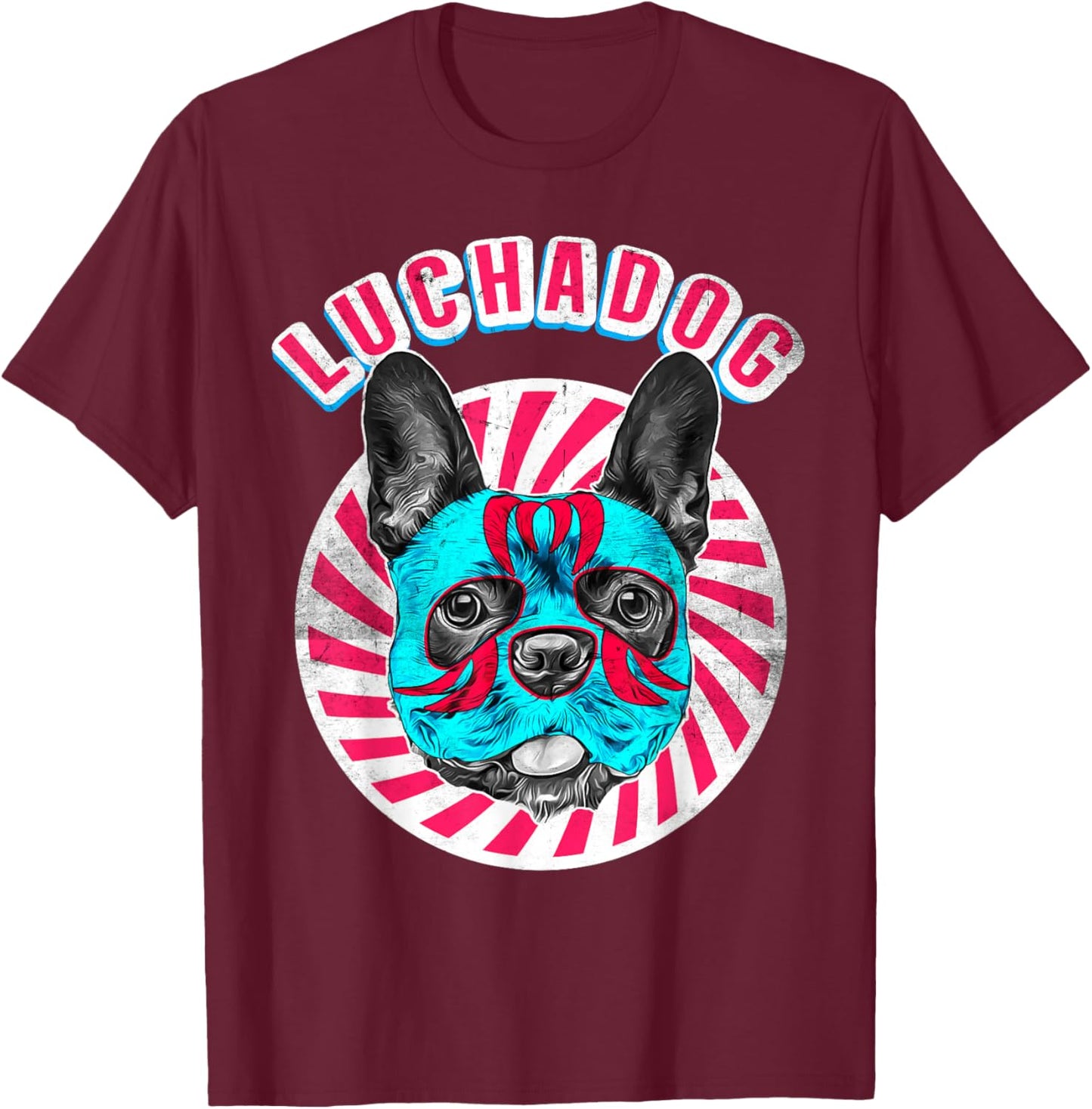 Luchadog Mexican Wrestling - Lucha Luchador Dog Wears Mask T-Shirt - T-Shirt | Maroon