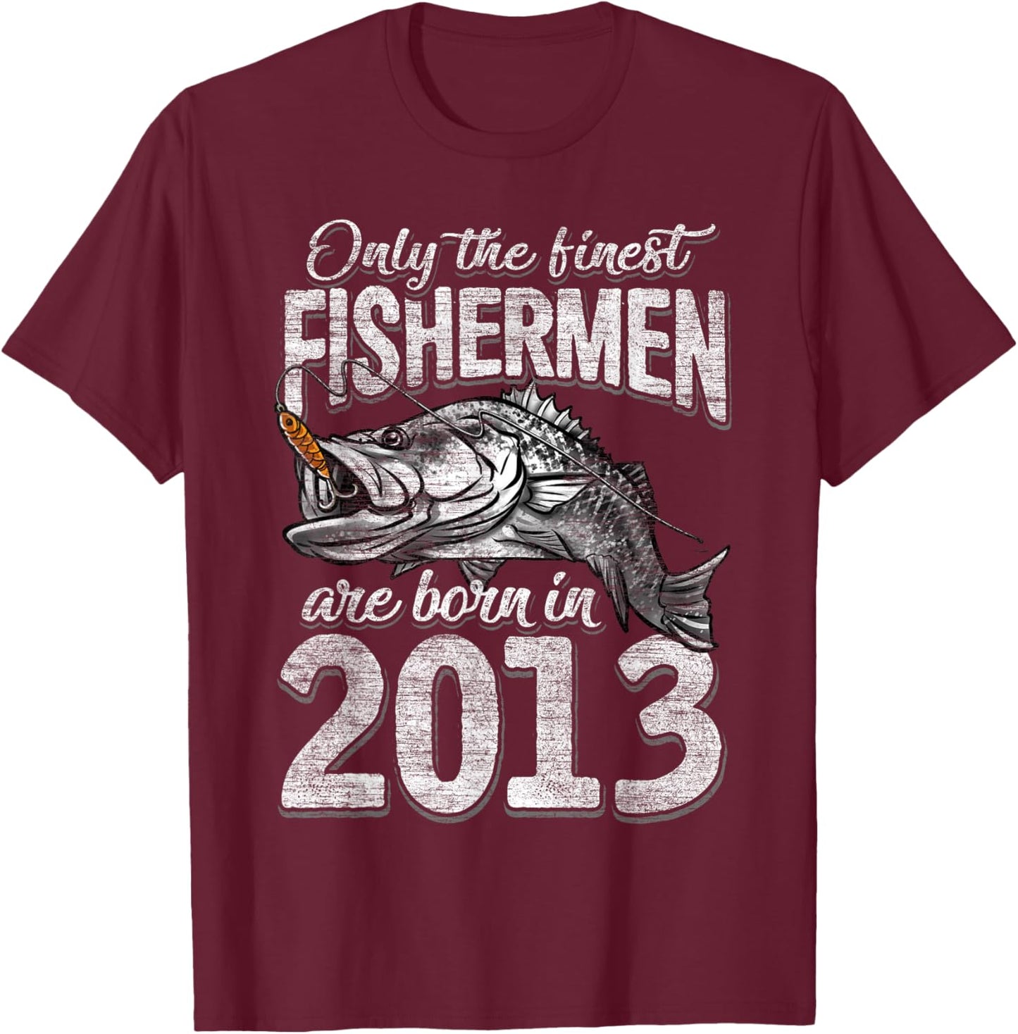 8 Years Old Fisherman Born in 2013 Fisherman 8th Birthday T-Shirt - T-Shirt | Maroon