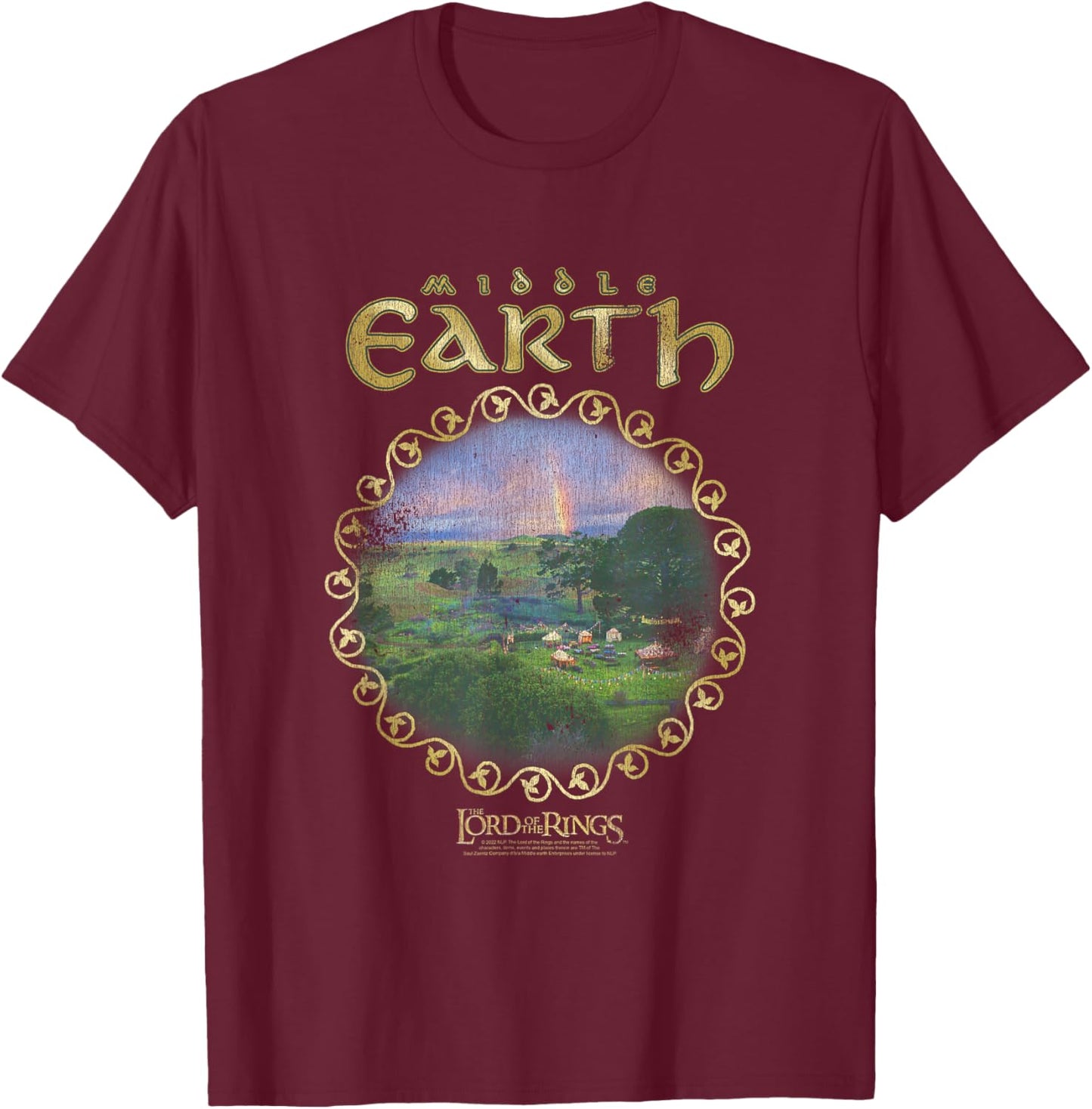 The Lord of The Rings Middle Earth Framed Landscape Movie T-Shirt - T-Shirt | Maroon