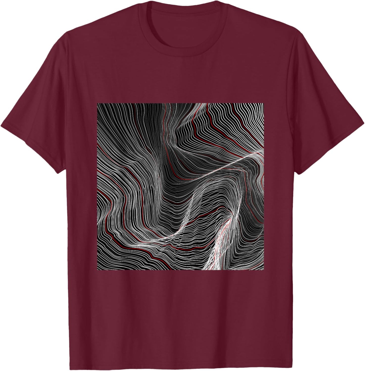 Cool Abstract Black Square With Waves Graphic Cool Designs T-Shirt - T-Shirt | Maroon