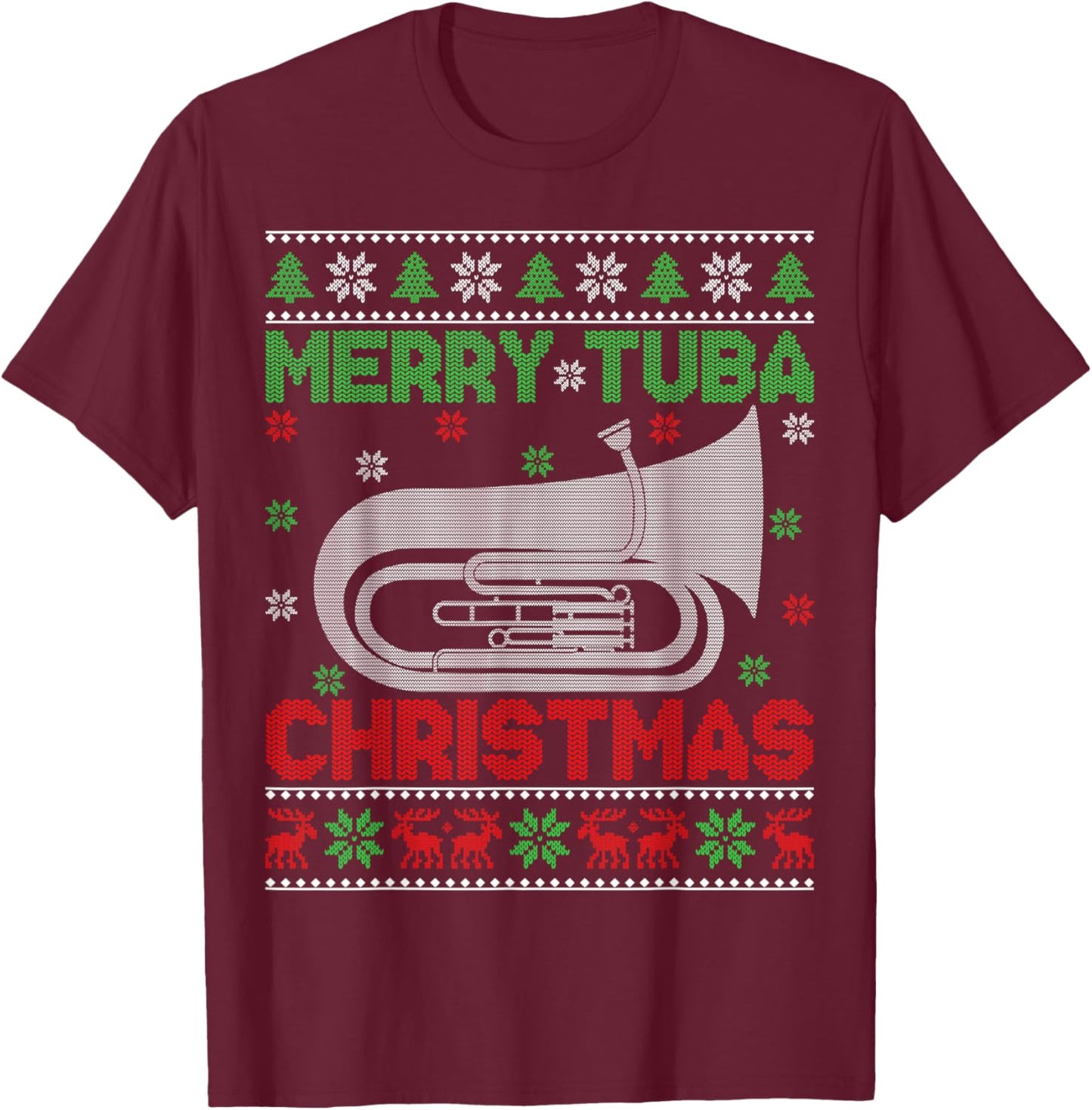 Tuba Music Lover Xmas Lighting Ugly Merry Tuba Christmas T-Shirt - T-Shirt | Maroon
