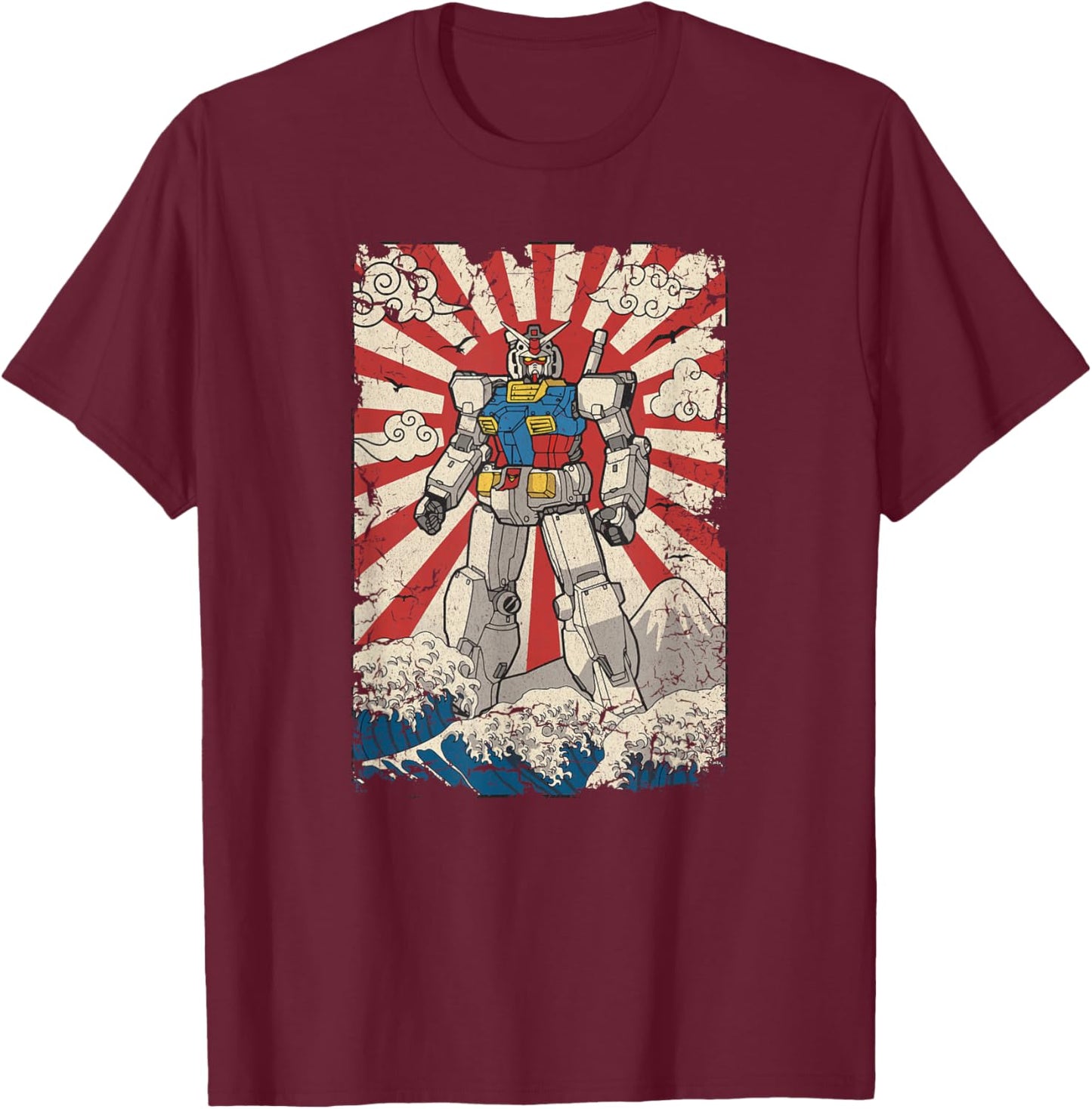 Japanese Mecha Anime Robot Kanagawa Great Wave Manga T-Shirt - T-Shirt | Maroon